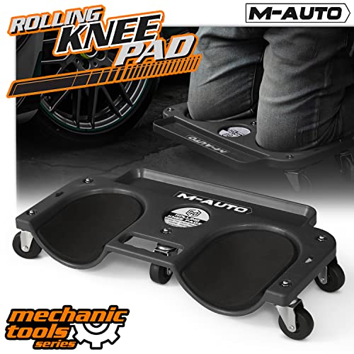 M-AUTO Rolling Knee Creeper Durable Knee Pads with Full 360 Degree Turn Casters and Tool Tray, Garage Kneeling Pads on Swivel Castors for Home Workshop Auto Repairing Maintaining, Black