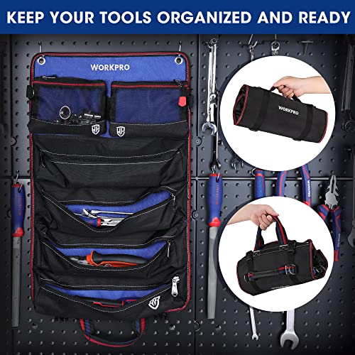 WORKPRO Roll Up Tool Bag, Tool Roll Up Bag with Detachable Tool Pouches, Heavy Duty Tool Bag Organizer with 6 Pockets, Tool Roll Organizer for Mechanic, Electrician, Plumber and Carpenter