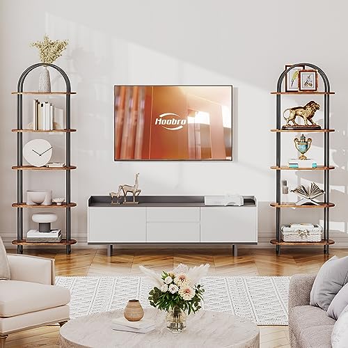 HOOBRO 5 Tier Open Bookshelf, Industrial Arched Bookcase Display Shelf Racks, Wooden Bookcase Storage Shelves Metal Frame, Tall Storage Organizer for Home, Easy Assembly, Rustic Brown BF176SJ01