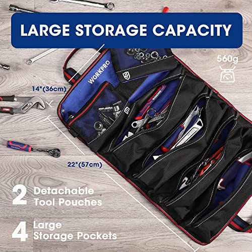 WORKPRO Roll Up Tool Bag, Tool Roll Up Bag with Detachable Tool Pouches, Heavy Duty Tool Bag Organizer with 6 Pockets, Tool Roll Organizer for Mechanic, Electrician, Plumber and Carpenter