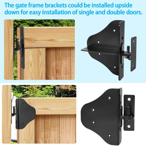 Magacyo Fence Gate Kit Gate Hardware with Gate Latch - Updated 90 Degree Right Angle Gate Hinges - Anti Sag Gate Kit - Gate Corner Brace Bracket (1 Set)