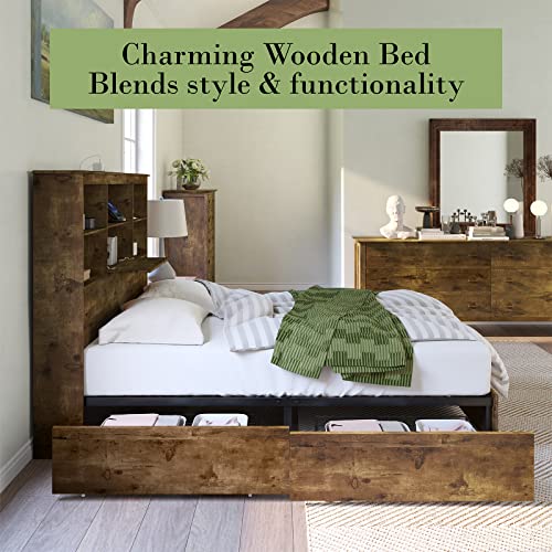 AMERLIFE Queen Size Bed Frame Wooden Platform Bed with 51.2