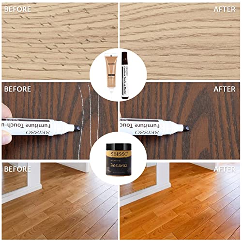 SEISSO Wood Furniture Repair Kit -12 Wood Fillers with Wood Putty and Touch Up Markers Wax Fillers Beeswax for Hole, Scratch, Cracks Cover Wooden Floor Door Surface Repair Restore -Set of 36