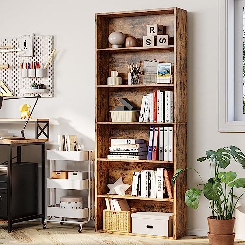 IRONCK Industrial Bookshelves and Bookcases Floor Standing 6 Shelf Display Storage Shelves 70 in Tall Bookcase Home Decor Furniture for Home Office, Living Room, Bed Room, Vintage Brown