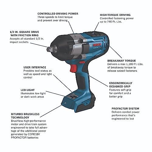 BOSCH GDS18V-740N PROFACTOR? 18V 1/2 In. Impact Wrench with Friction Ring (Bare Tool)
