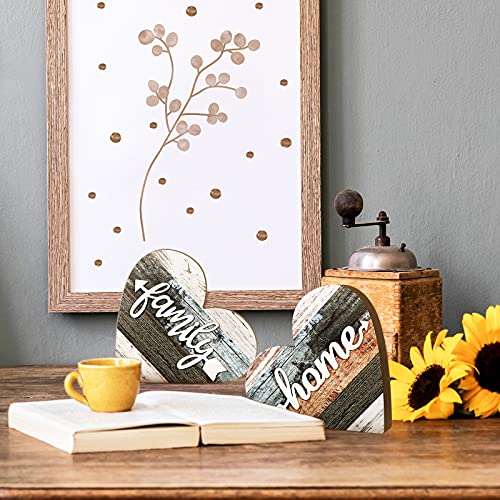 Jetec 2 Pcs Rustic Wood Home Sign Farmhouse Love Wooden Heart Shaped Table Centerpiece Valentines Day Decoration for Home Kitchen Living Room Dining Room Table Decoration (Simple Style)