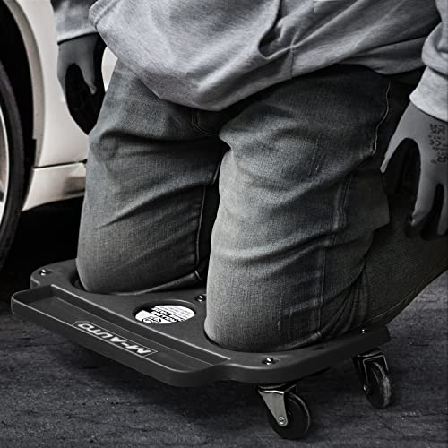 M-AUTO Rolling Knee Creeper Durable Knee Pads with Full 360 Degree Turn Casters and Tool Tray, Garage Kneeling Pads on Swivel Castors for Home Workshop Auto Repairing Maintaining, Black