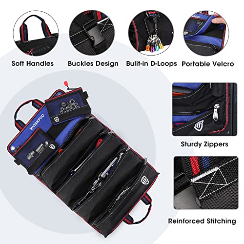 WORKPRO Roll Up Tool Bag, Tool Roll Up Bag with Detachable Tool Pouches, Heavy Duty Tool Bag Organizer with 6 Pockets, Tool Roll Organizer for Mechanic, Electrician, Plumber and Carpenter