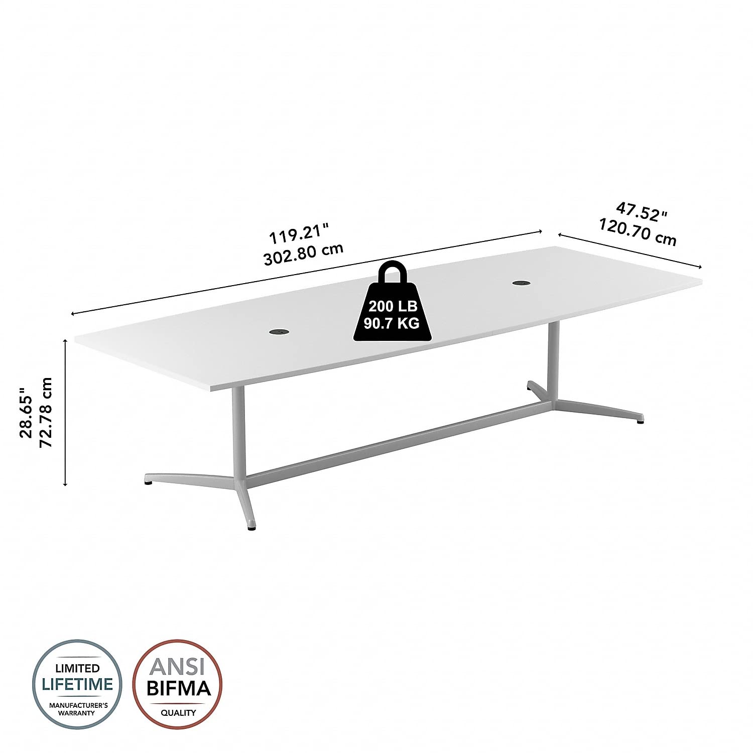 Bush Business Furniture Conference Table for 8-10 People | Boat Shaped 10 FT Engineered Wood Meeting Desk with Sturdy Metal Base for Office Boardrooms, 120W x 48D, White