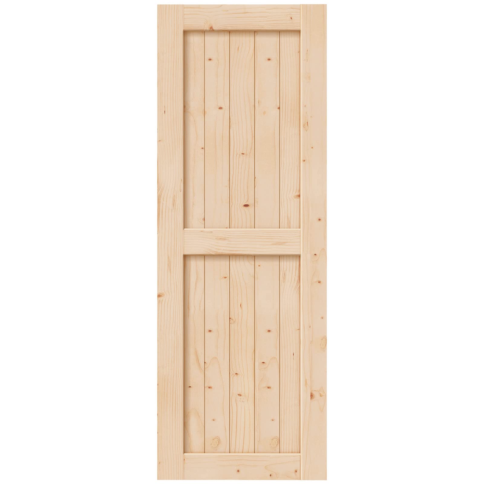 EaseLife 32in x 84in Sliding Barn Wood Door,Interior Doors,DIY Assemblely,Solid Natural Spruce Panelled Slab,Easy Install,Apply to Rooms & Storage Closet,H-Frame