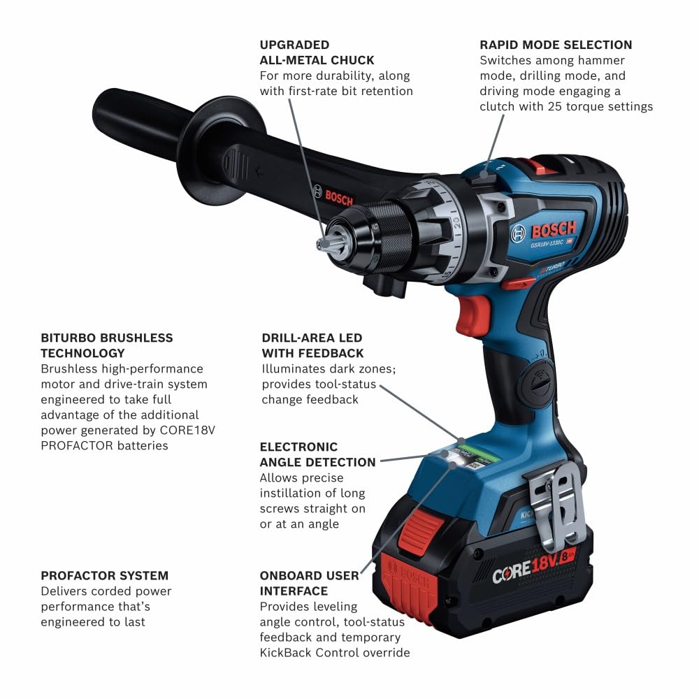 BOSCH GSR18V-1330CB14 PROFACTOR? 18V Connected-Ready 1/2 In. Drill/Driver Kit with (1) CORE18V? 8 Ah High Power Battery