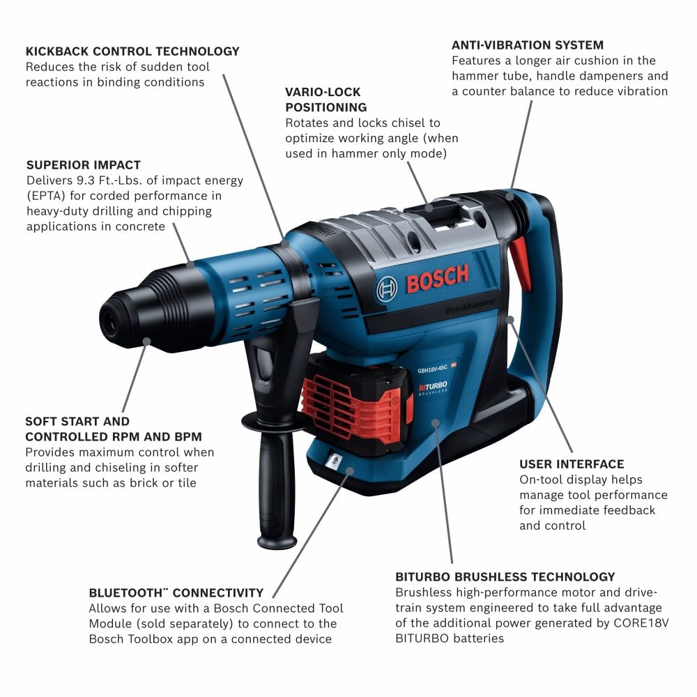 BOSCH GBH18V-45CK24 PROFACTOR? 18V Connected-Ready SDS-max? 1-7/8 In. Rotary Hammer Kit with (2) CORE18V? 8 Ah High Power Batteries