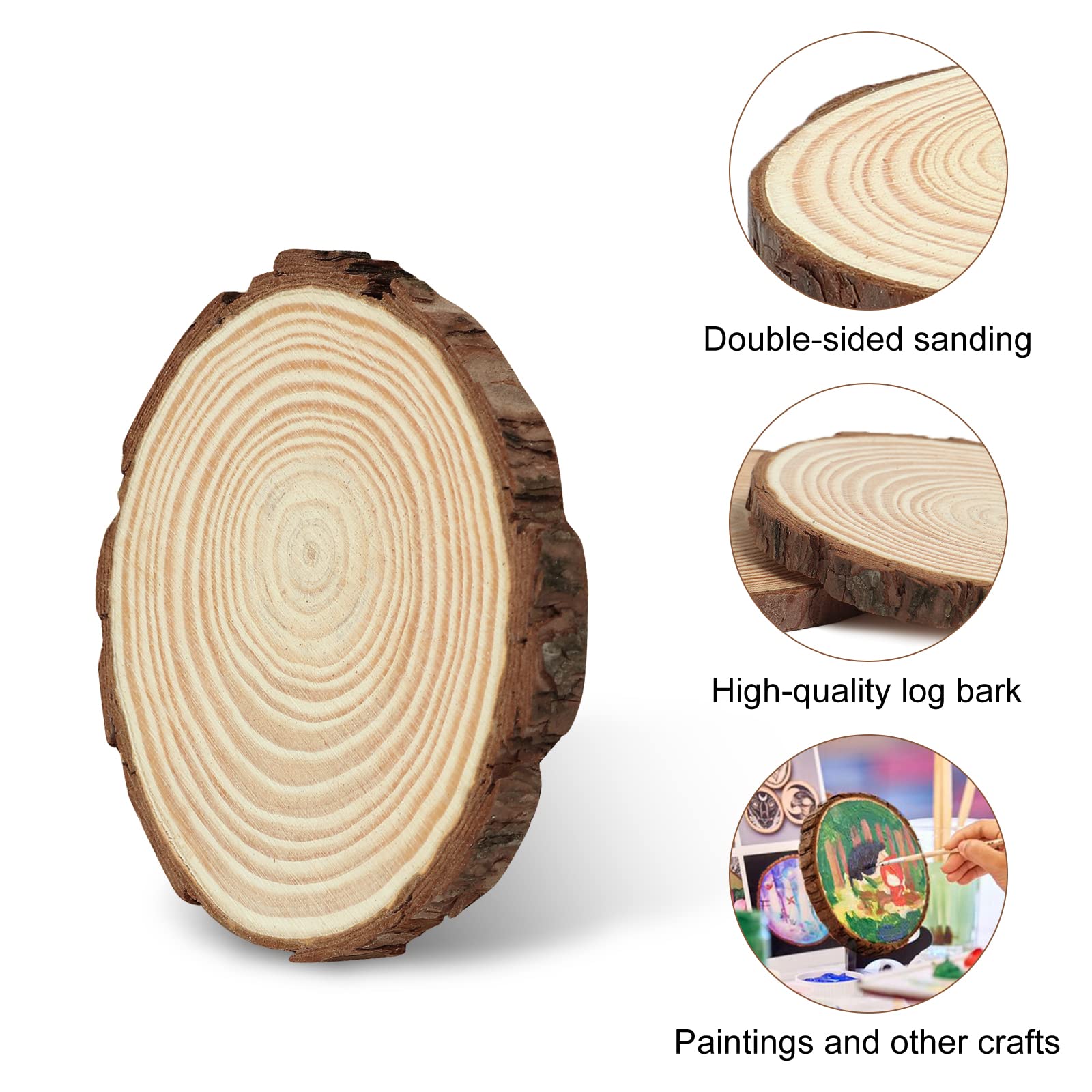 10pcs Wood Slices 4-4.7 inch Unfinished Natural with Tree Barks Diameter Large Circle Rustic Wedding Centerpiece Disc Coasters Christmas Ornaments DIY Woodland Projects Table Chargers Wedding