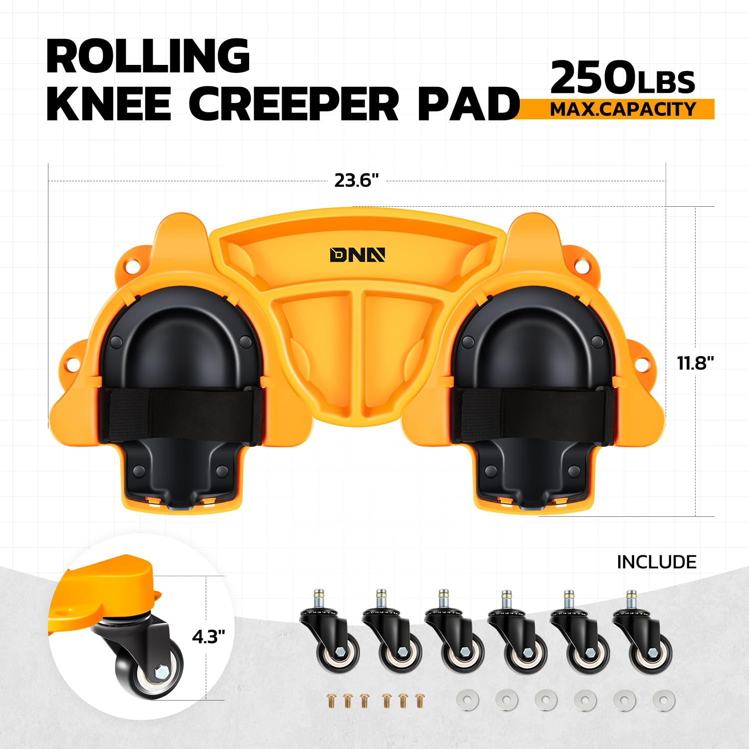 DNA MOTORING Rolling Knee Pad with Wheels, Cushion Kneeling Dolly Creeper with Tool Tray for Garage Workshop Garden, Orange, TOOLS-00371