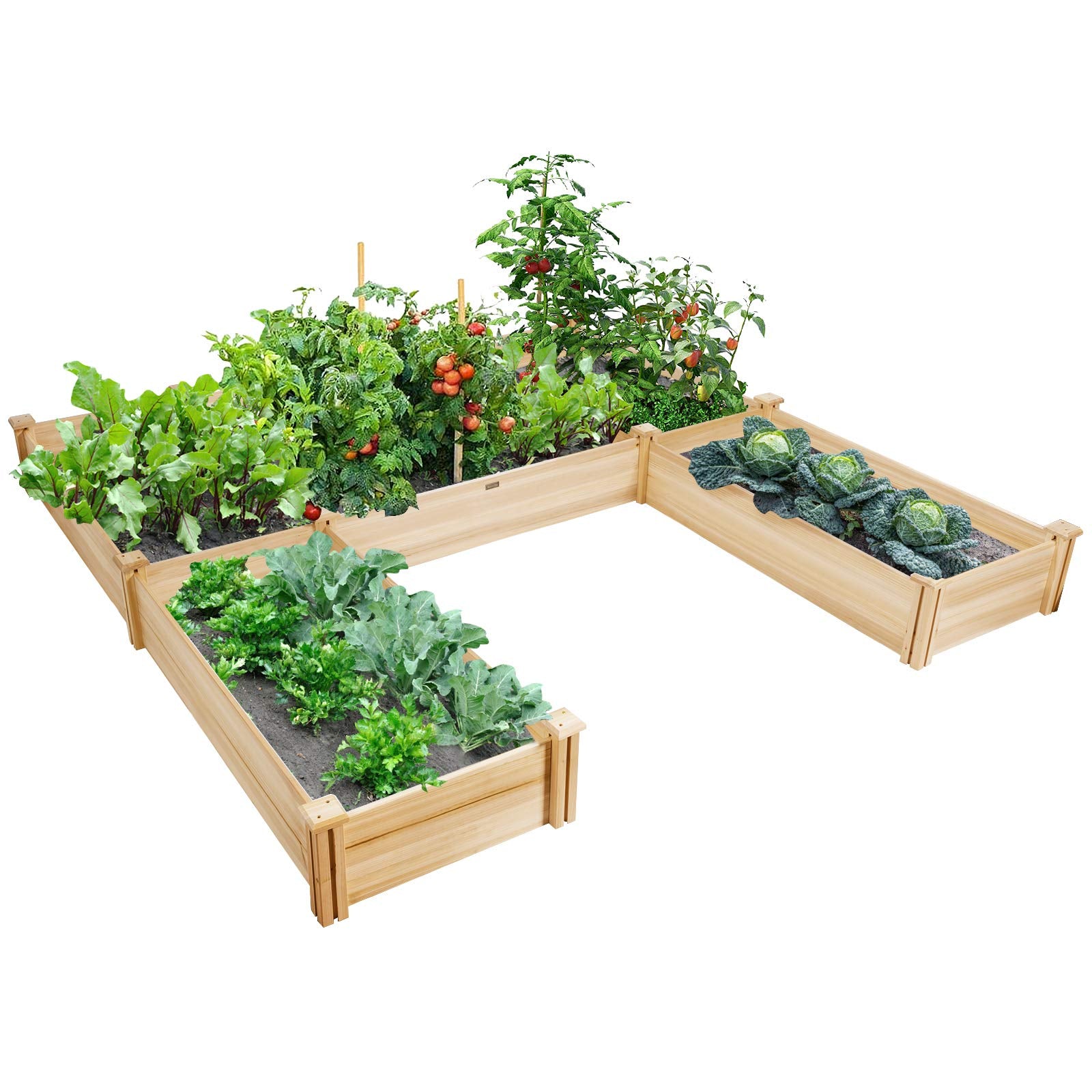 Giantex U-Shaped Raised Garden Bed, Wood Raised Garden Planter Box for Vegetables and Flowers, Easy Assembly, Garden Container for Backyard, Patio, Balcony (92.5