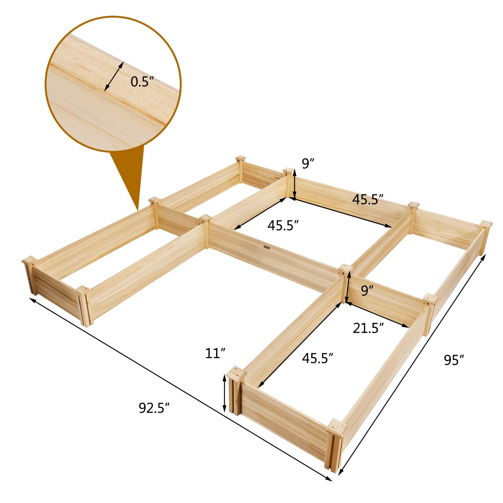 Giantex U-Shaped Raised Garden Bed, Wood Raised Garden Planter Box for Vegetables and Flowers, Easy Assembly, Garden Container for Backyard, Patio, Balcony (92.5