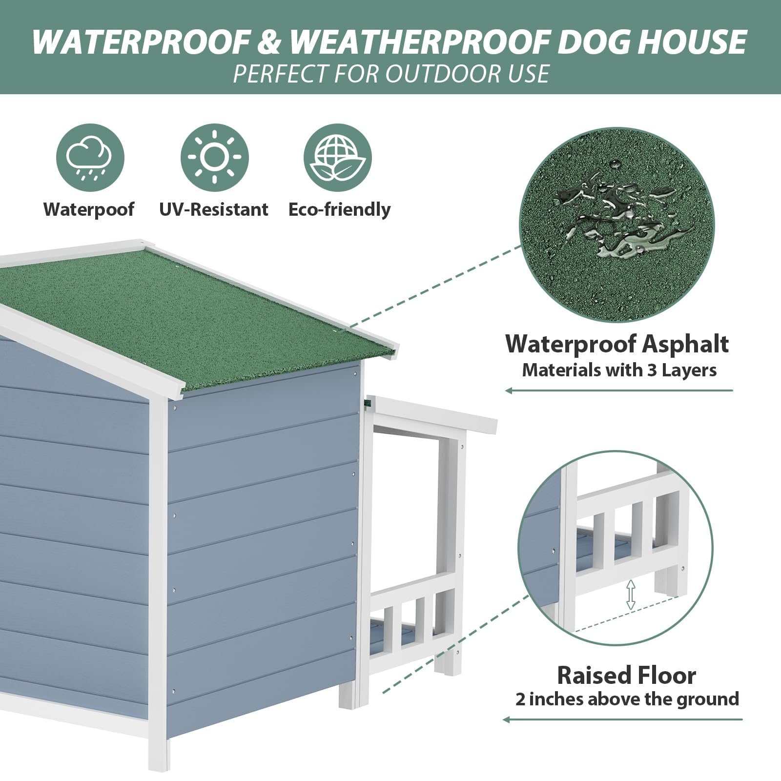 AHCEDARS Dog House, Waterproof Dog Kennel, 47.2