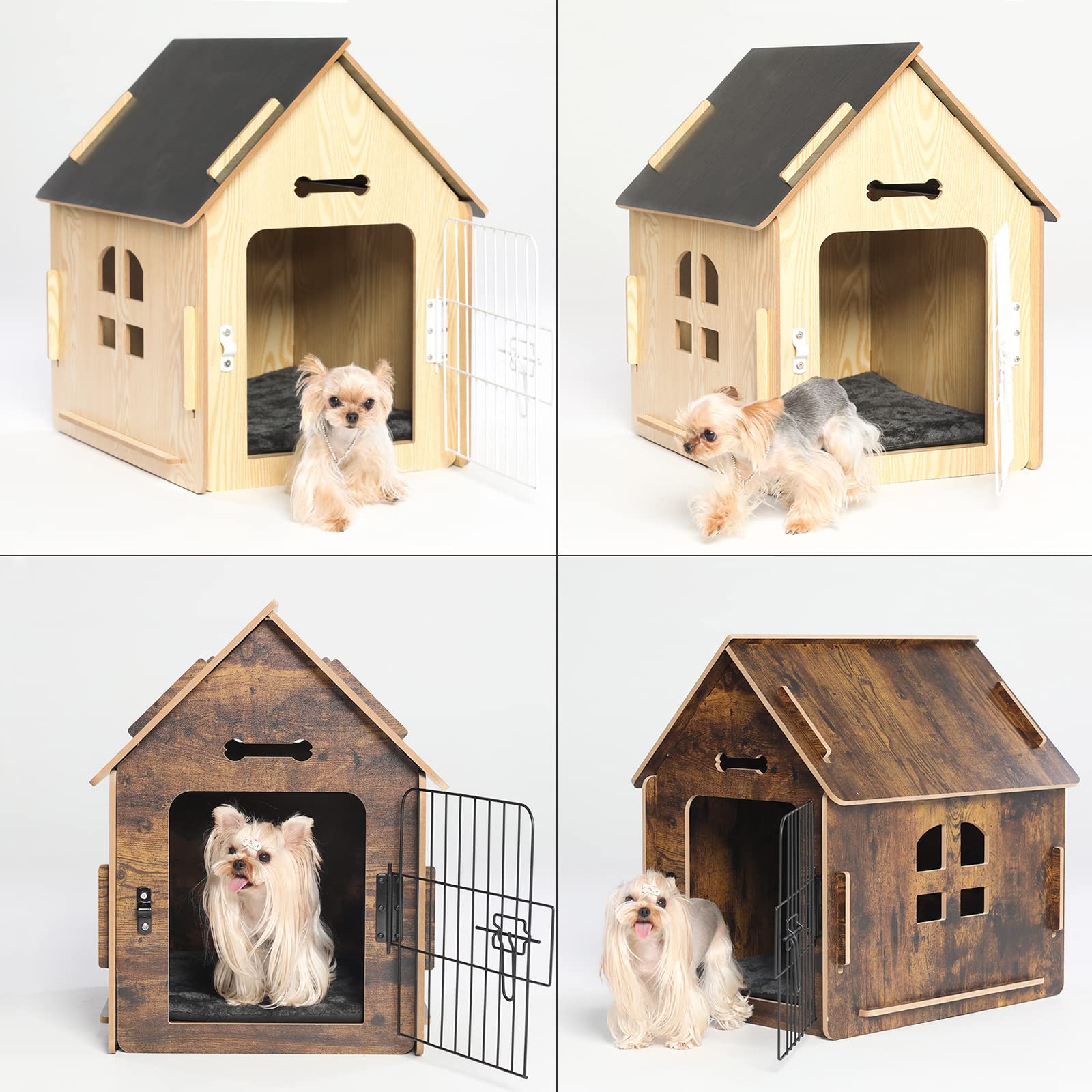 Dog House Indoor for Small Dogs or Cats, Cozy Wooden Design, Small Indoor Bed House, with Air Vents and Elevated Floor Warm Dog Cave (Color-1)