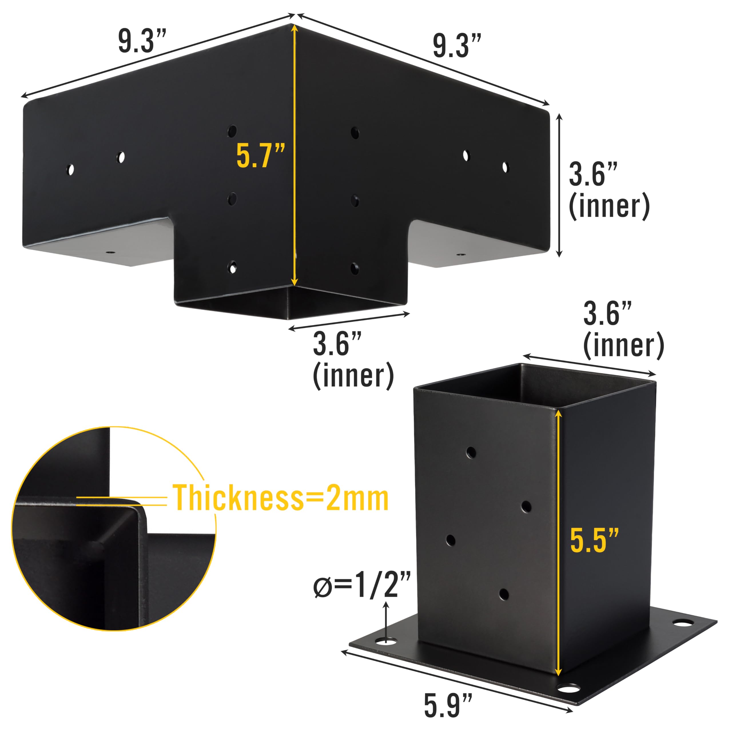 LADECH Pergola Kit with 3-Way Right Angle Corner Brackets Woodworks DIY 4x4 Post Base Kits, Wooden Bracket for Gazebos, Patio Pergolas, Outdoor Pergola Hardware for 4x4 Lumber (4 Corner + 4 Base)