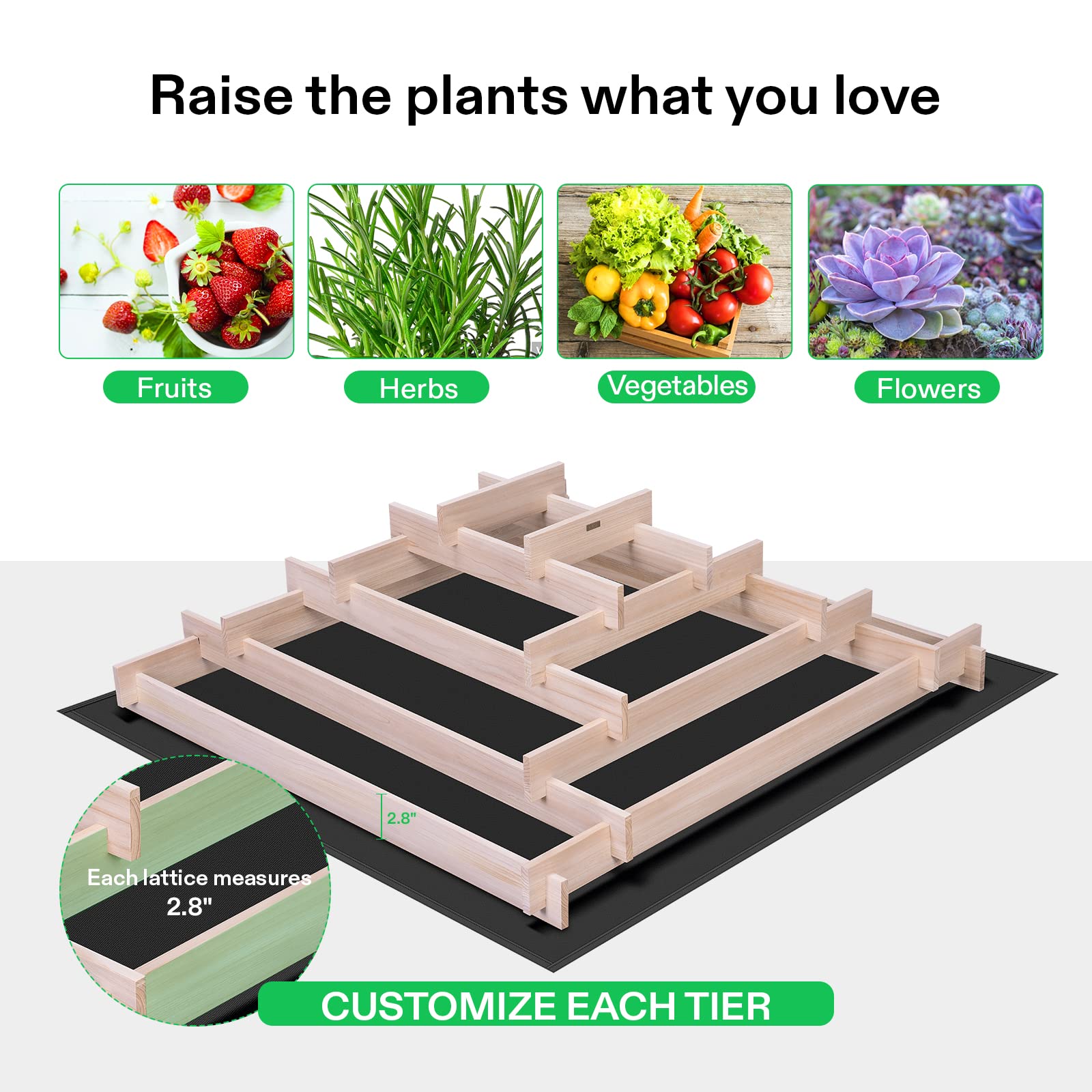 VIVOSUN 5-Tier Wooden Raised Garden Bed, 42 x 42 x 14 Inches, Outdoor Wood Planter Box with Gloves and Liner for Garden, Patio, Balcony, Backyard and Outdoors