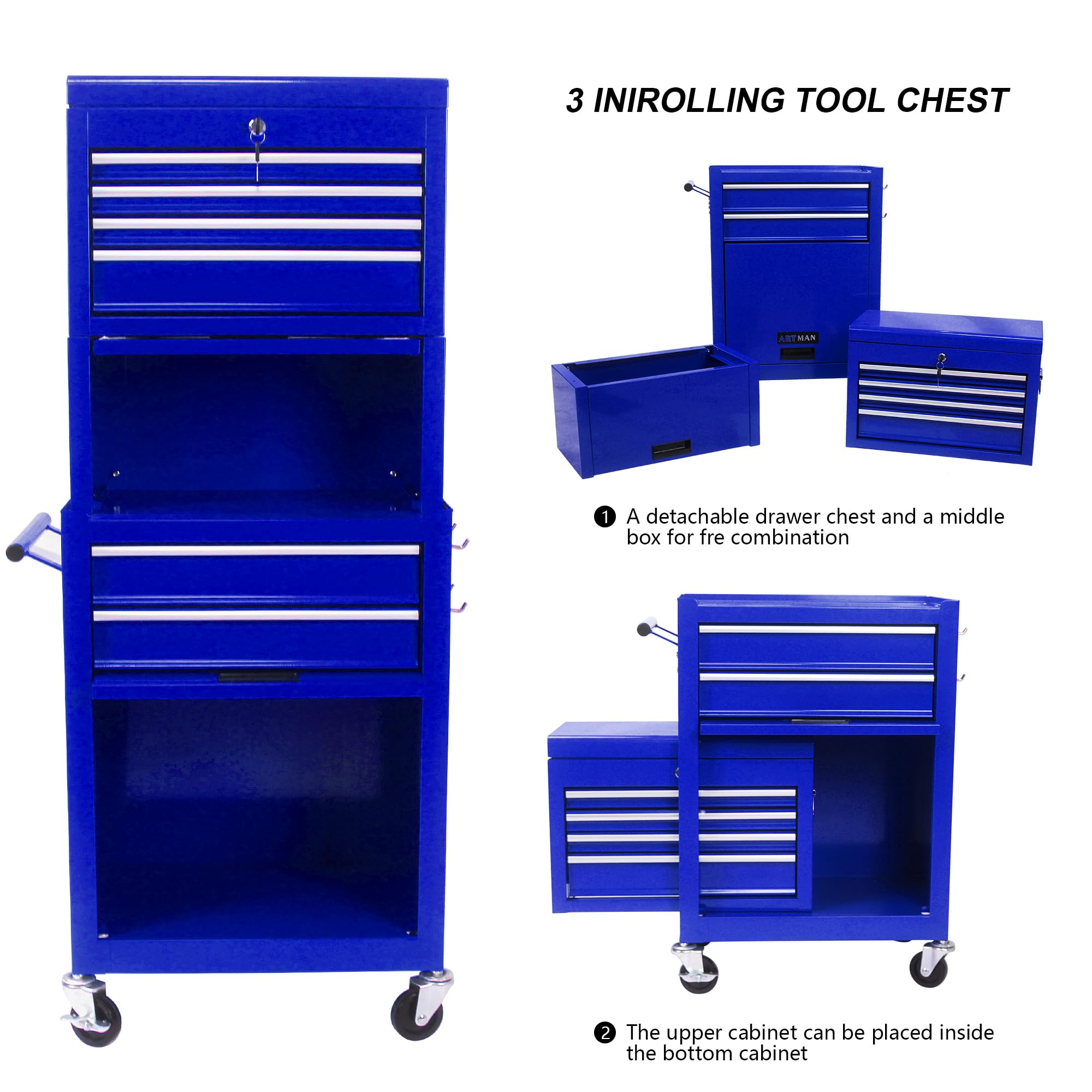 Fulvari Rolling Tool Chest, 6 Drawers Rolling Tool Chest with Wheels, Portable Rolling Tool Box on Wheels, High Capacity Tool Chest Organizer for Garage, Workshop, Home Crafts Use (Blue)