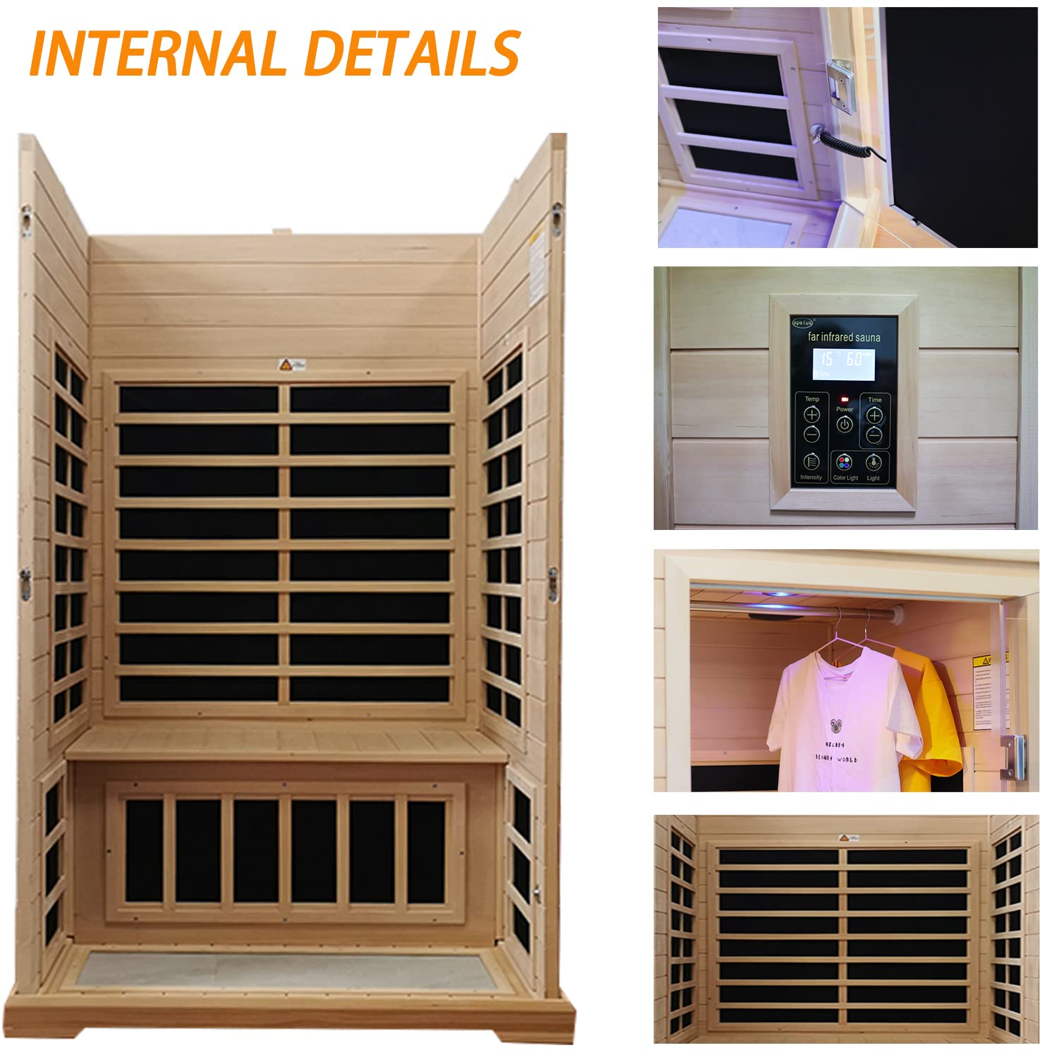 LTCCDSS 2 Person Infrared Sauna, Hemlock Wooden Far Infrared Sauna for Home, with 1750W, 9 Low EMF Heaters 2 Bluetooth Speakers, 1 LED Reading Lamp and 2 Color Lights Sauna Room