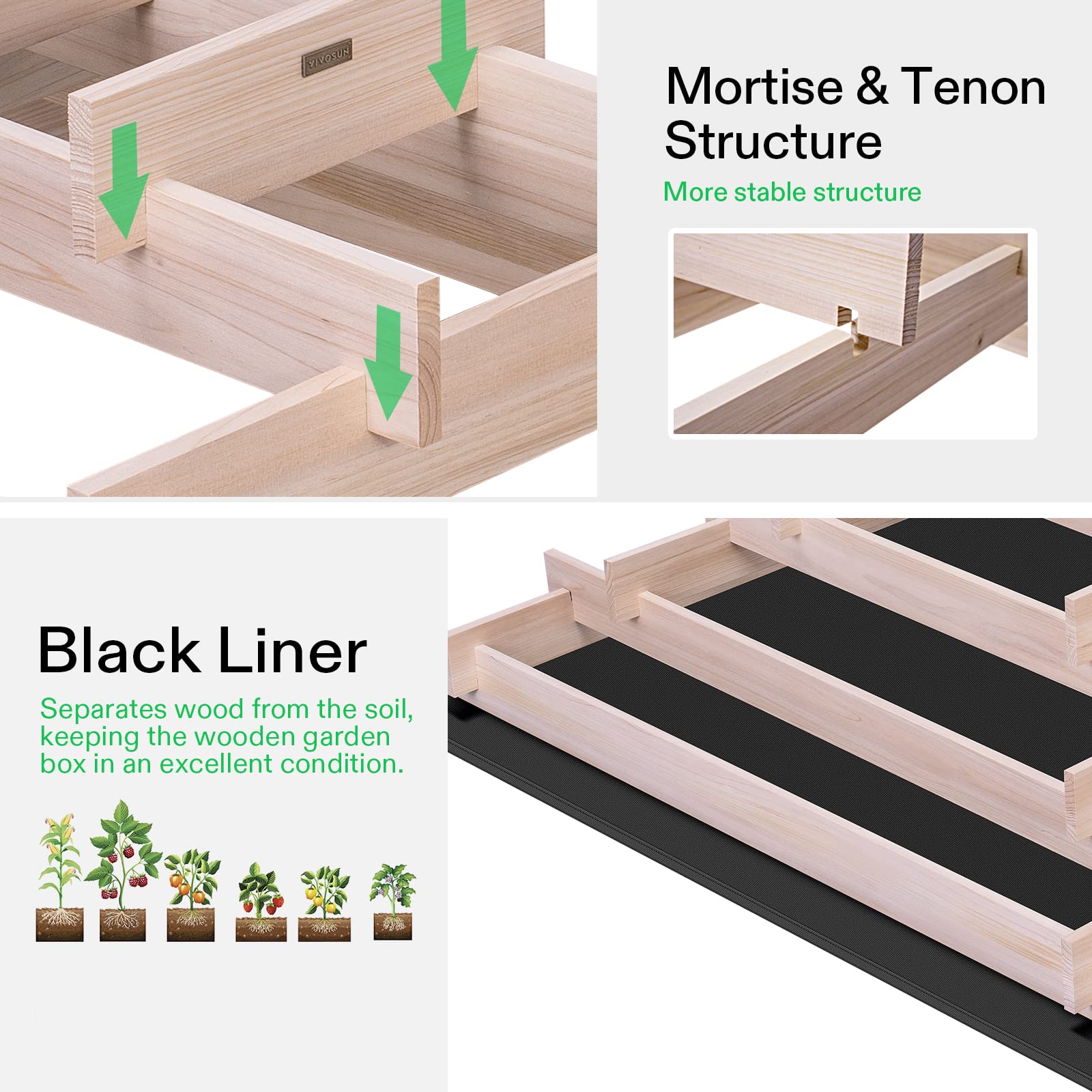 VIVOSUN 5-Tier Wooden Raised Garden Bed, 42 x 42 x 14 Inches, Outdoor Wood Planter Box with Gloves and Liner for Garden, Patio, Balcony, Backyard and Outdoors