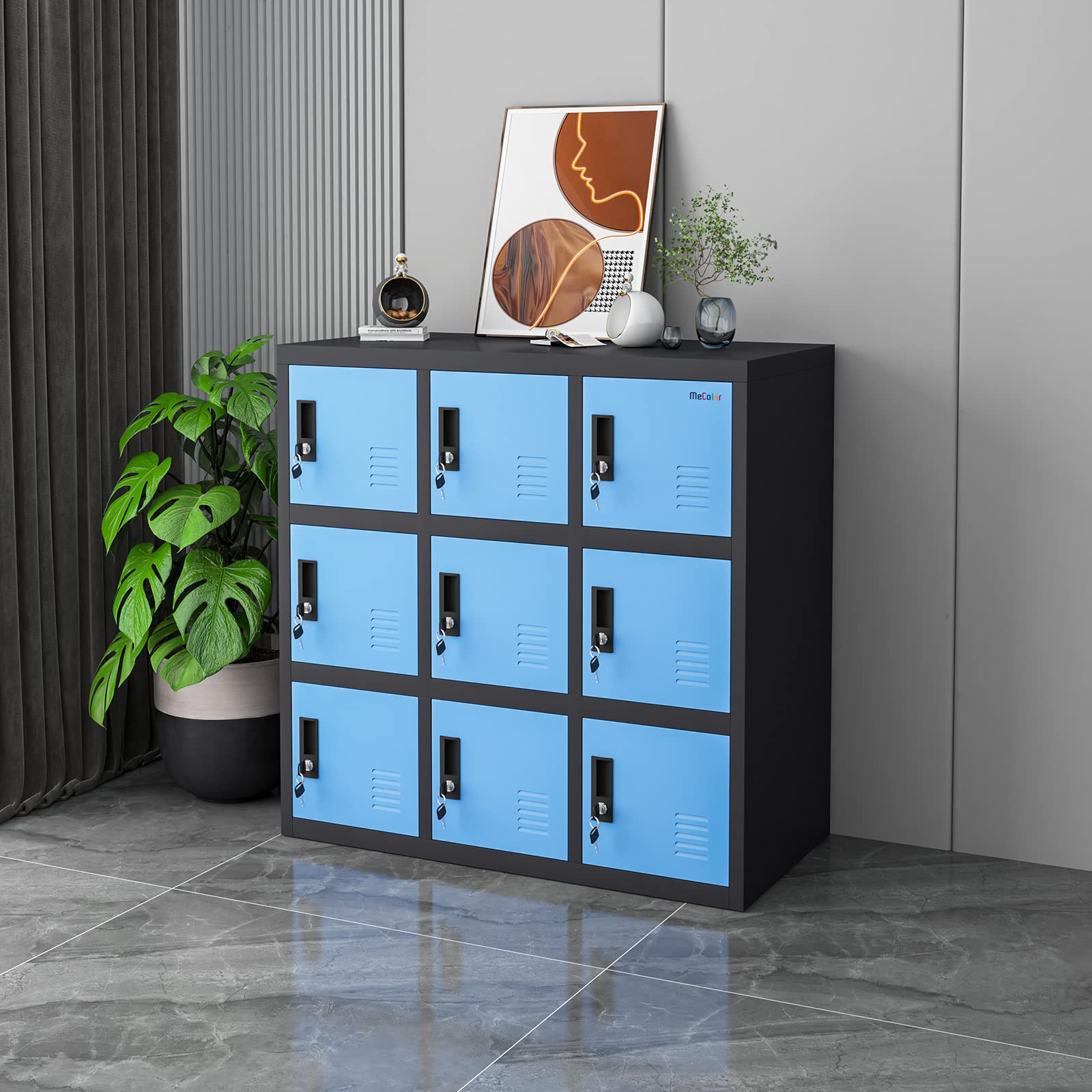 MECOLOR Small Office Storage Locker Cabinet Organizer for Employee,School Locker for Kids Mini Size (Blue, W9D)