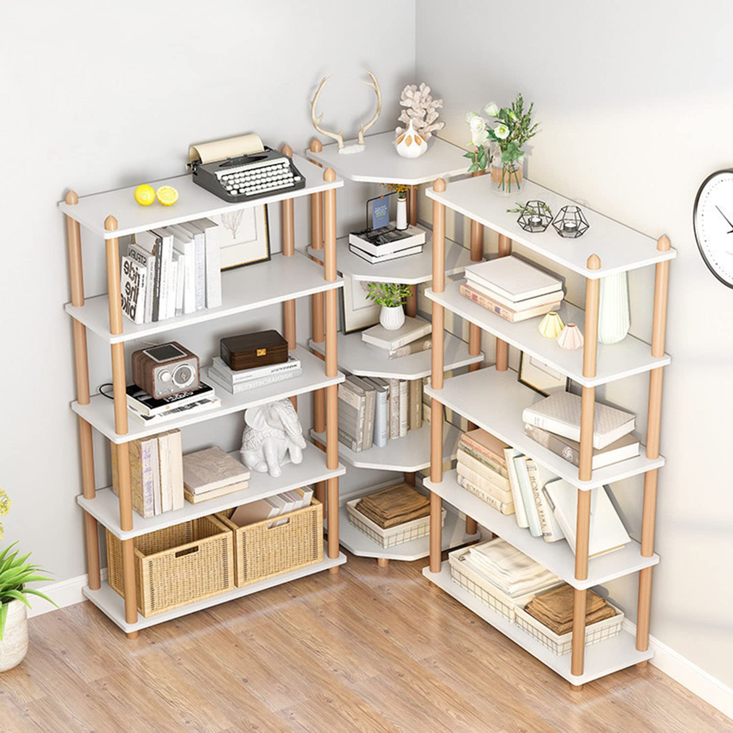 IOTXY 4-Tier Wooden Shelf Bookcase - Modern Open Bookshelf, Free Standing Storage Rack, Multifunctional Display Stand for Home and Office, White, Rectangle