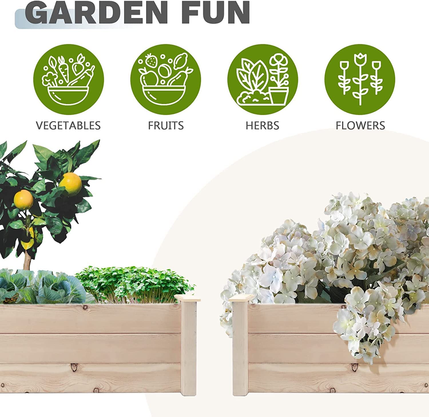 Oakmont Pure Wooden Raised Garden Bed 8ft Planter Box Kit for Vegetables Herbs, Flowers Natural