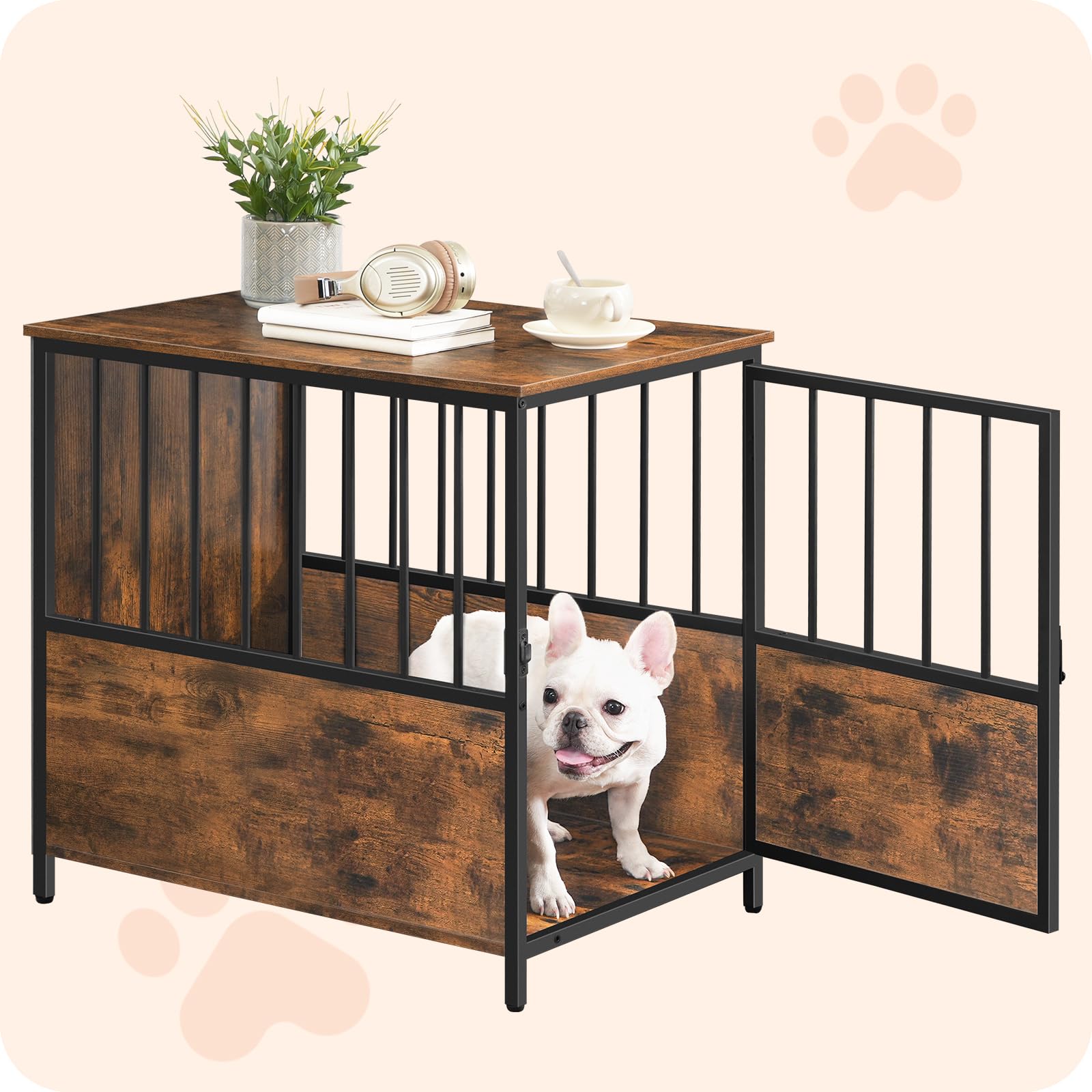 MAHANCRIS Dog Crate Furniture, Wooden Dog Kennel for Small Medium Dogs, Heavy Duty Dog Cage with Lockable Door, Decorative Indoor Dog House End Table, Chew-Resistant, Rustic Brown DCHR6601