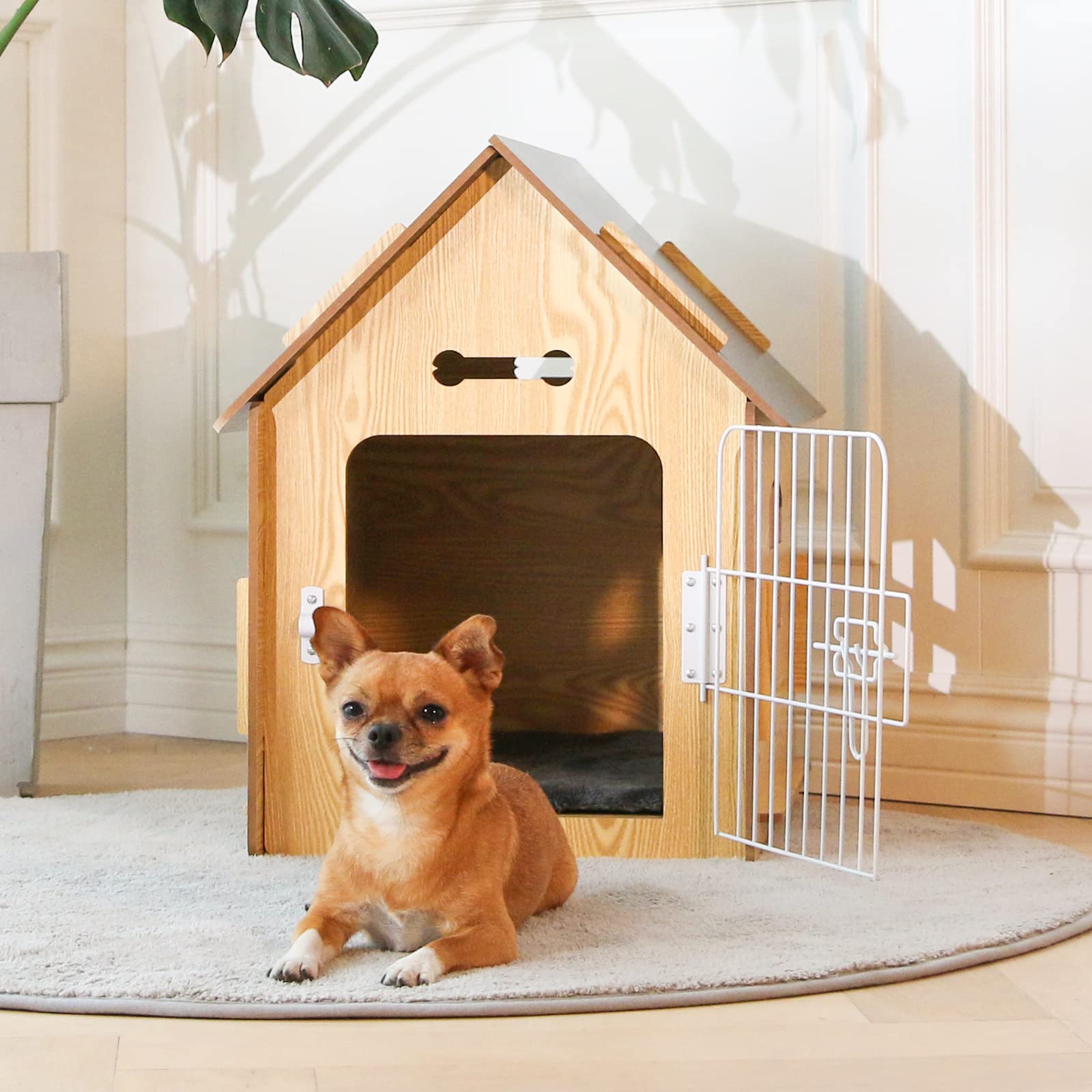 Dog House Indoor for Small Dogs or Cats, Cozy Wooden Design, Small Indoor Bed House, with Air Vents and Elevated Floor Warm Dog Cave (Color-1)