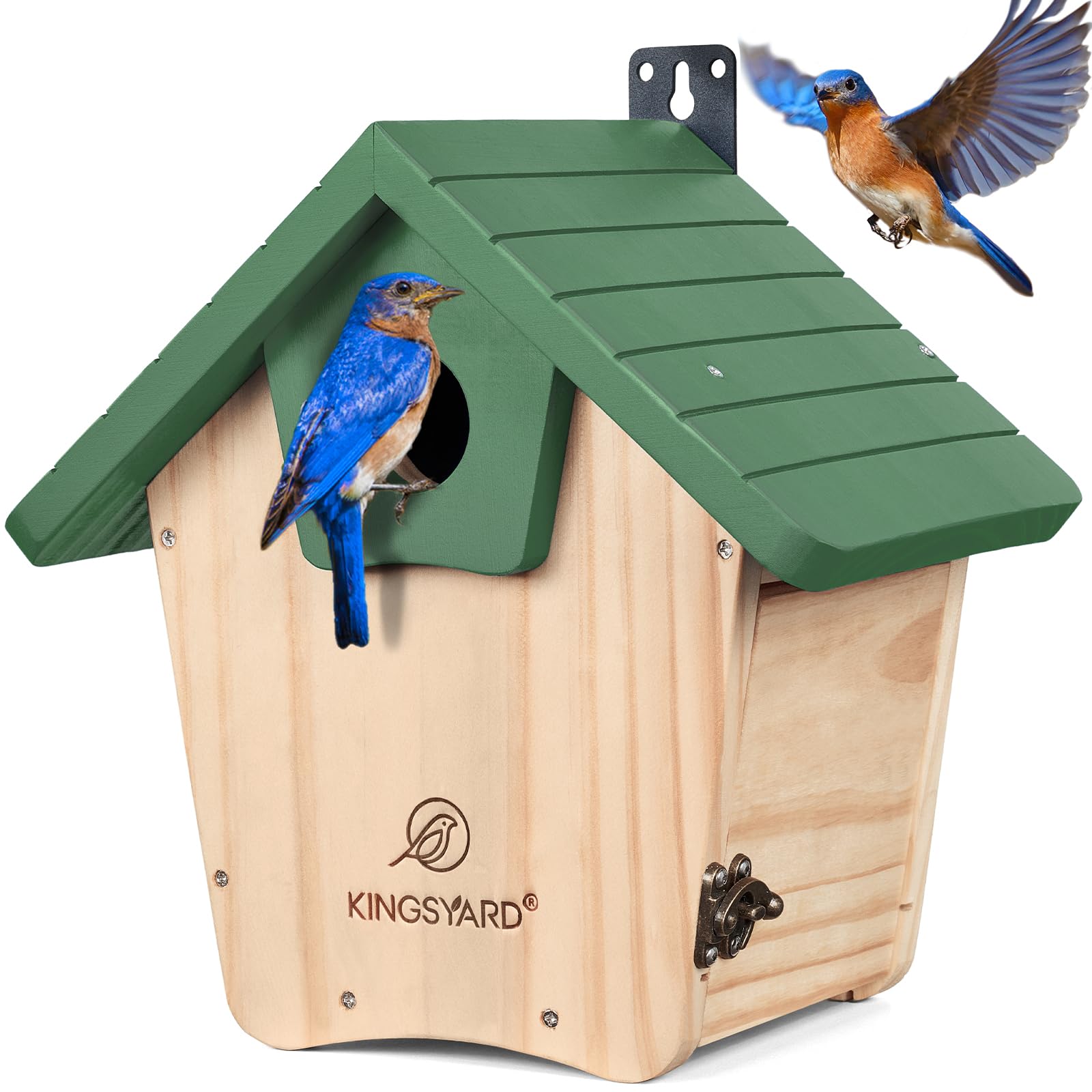 Kingsyard Wooden Bluebird House, Bird House with Predator Guard, Nesting Box Birdhouse for Outside Wild Bird Watching, Green