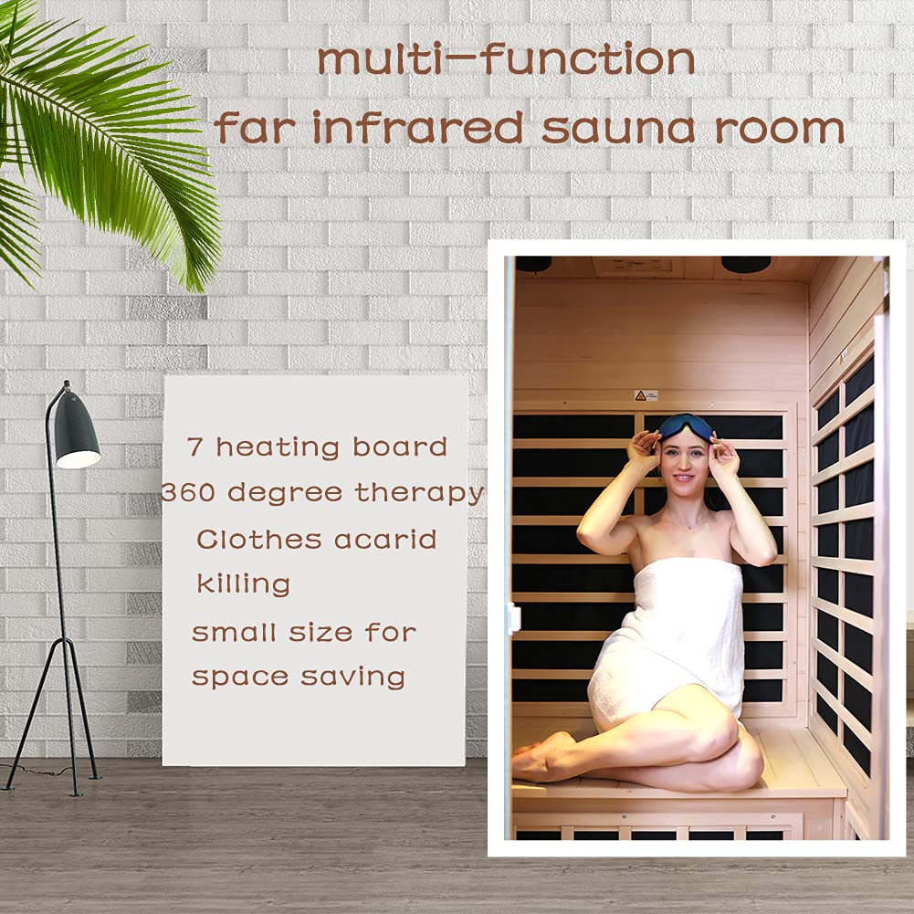 LTCCDSS 2 Person Infrared Sauna, Hemlock Wooden Far Infrared Sauna for Home, with 1750W, 9 Low EMF Heaters 2 Bluetooth Speakers, 1 LED Reading Lamp and 2 Color Lights Sauna Room