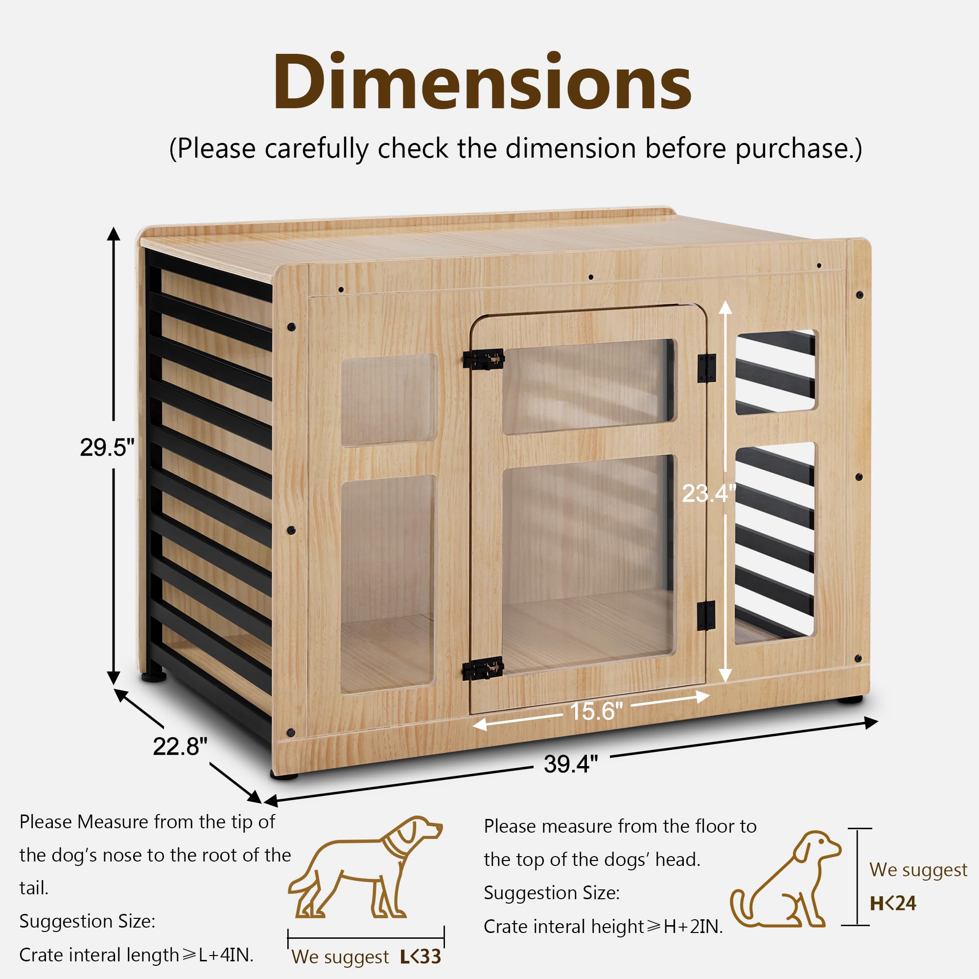 MCombo Wooden Dog Crate Furniture, Dog Kennel Furniture Pet House End Table, Solid Wood Dog Cage Indoor for Small/Medium Dogs, 1421 (Natural)