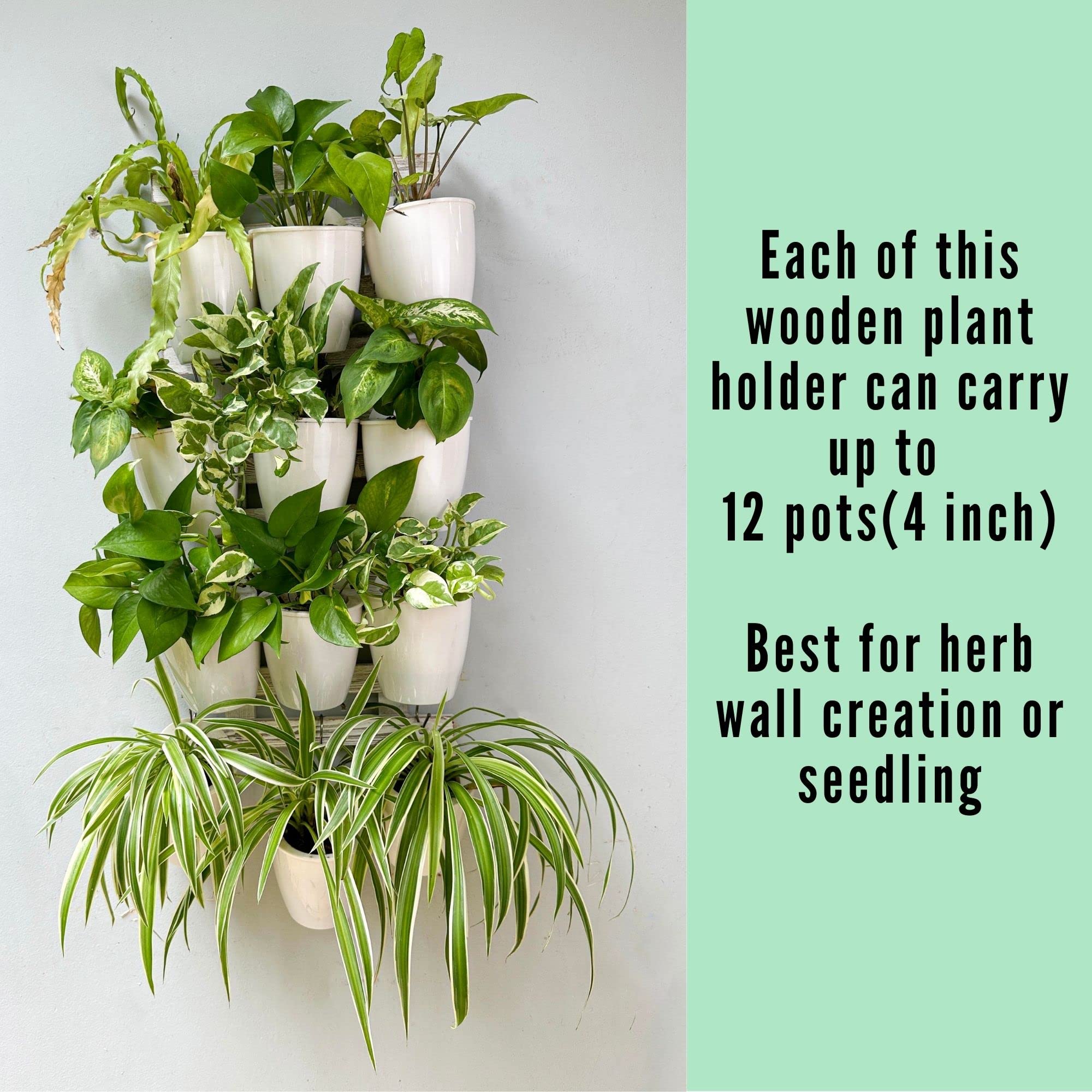 ShopLaLa Wooden Wall Planter - 2 Pack Wall Hanging Planters for Outdoor Plants Rustic White Wall Mounted Wood Ladder for Flower Pots Holder Vertical Herb Garden System Green Decor 23.6