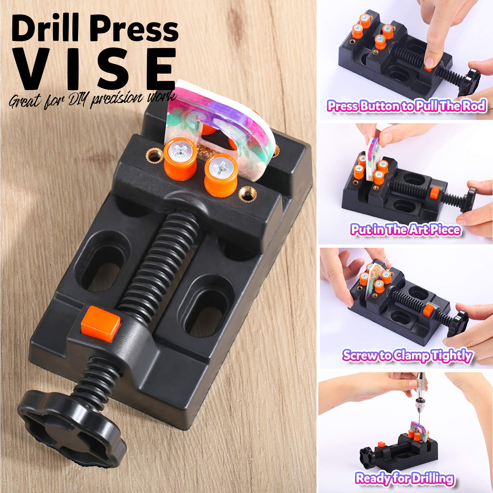 LEOBRO Hand Drill, Pin Vise Hand Drill for Jewelry Making, Mini Drill with Small Drill Bits, Drill Press Vise, 210pcs Keychain Making Supplies, Resin Tools for Jewelry Keychains Miniature Crafts