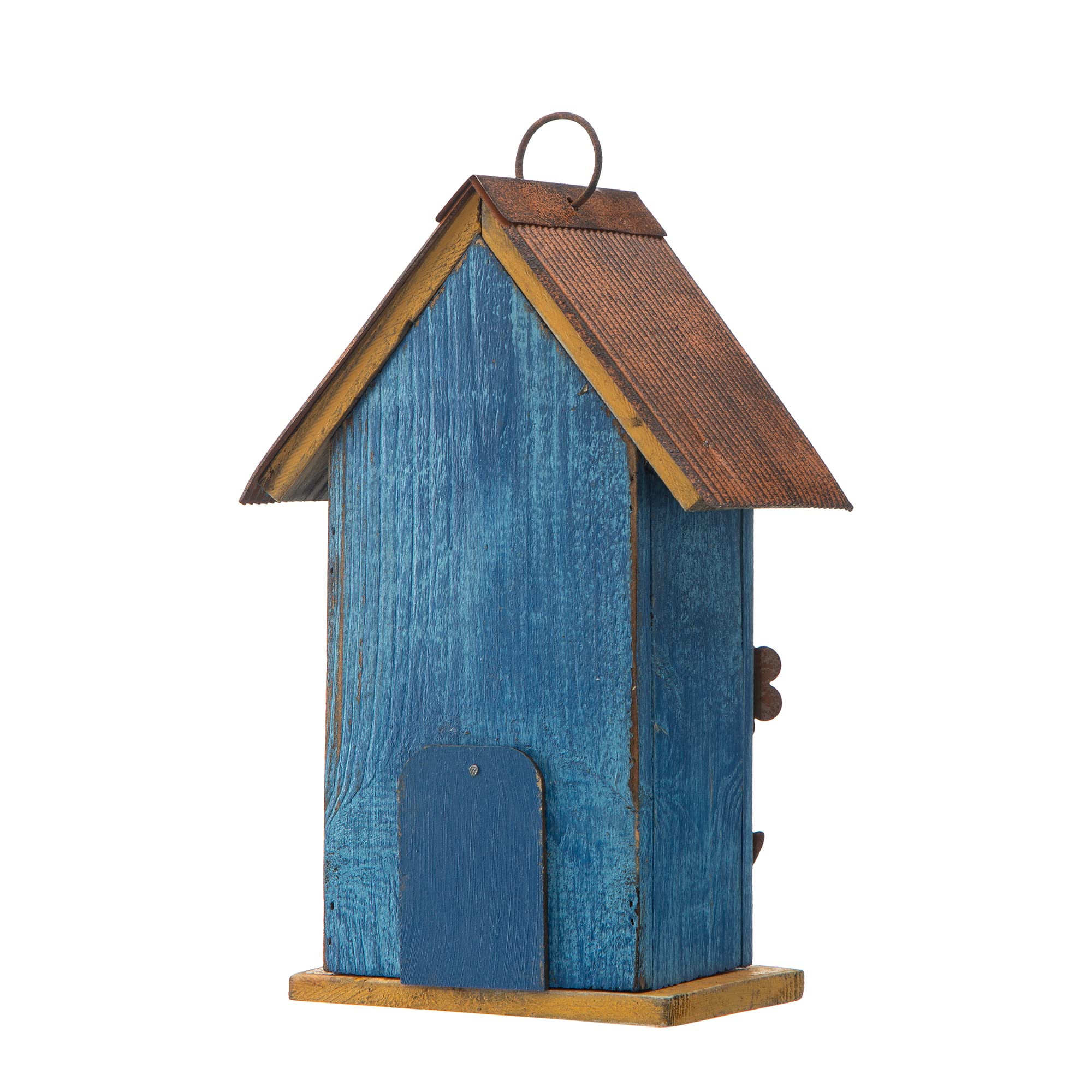 glitzhome GH90097 Distressed Decorative Solid Wood Birdhouse, 10.25 Inch Tall, Blue