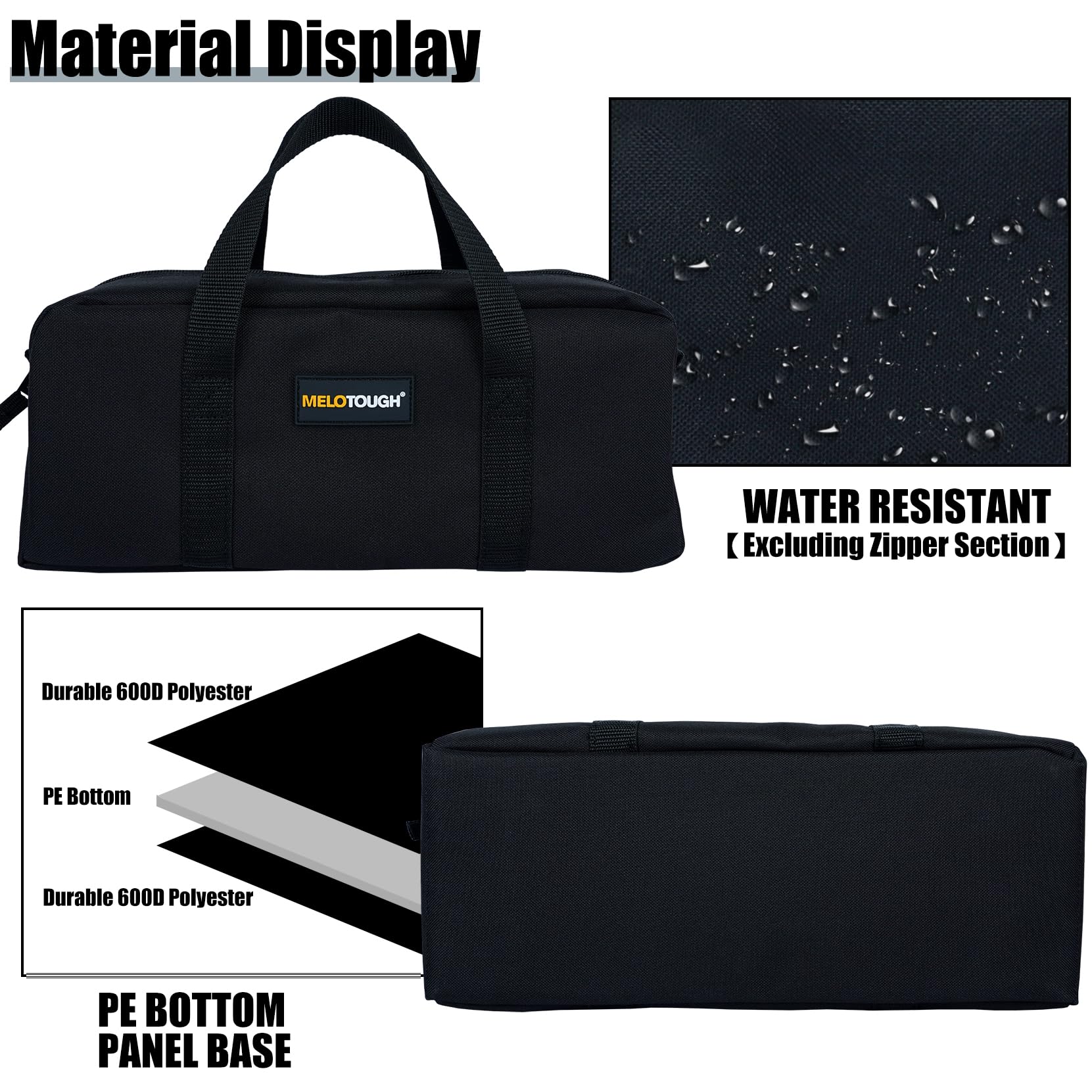 MELOTOUGH Utility Tool Tote bag Combo Kit-Includes 2 Medium Tool Organizer Bags for Electrician, Plumbing, Gardening, HVAC & More (Black&Grey)