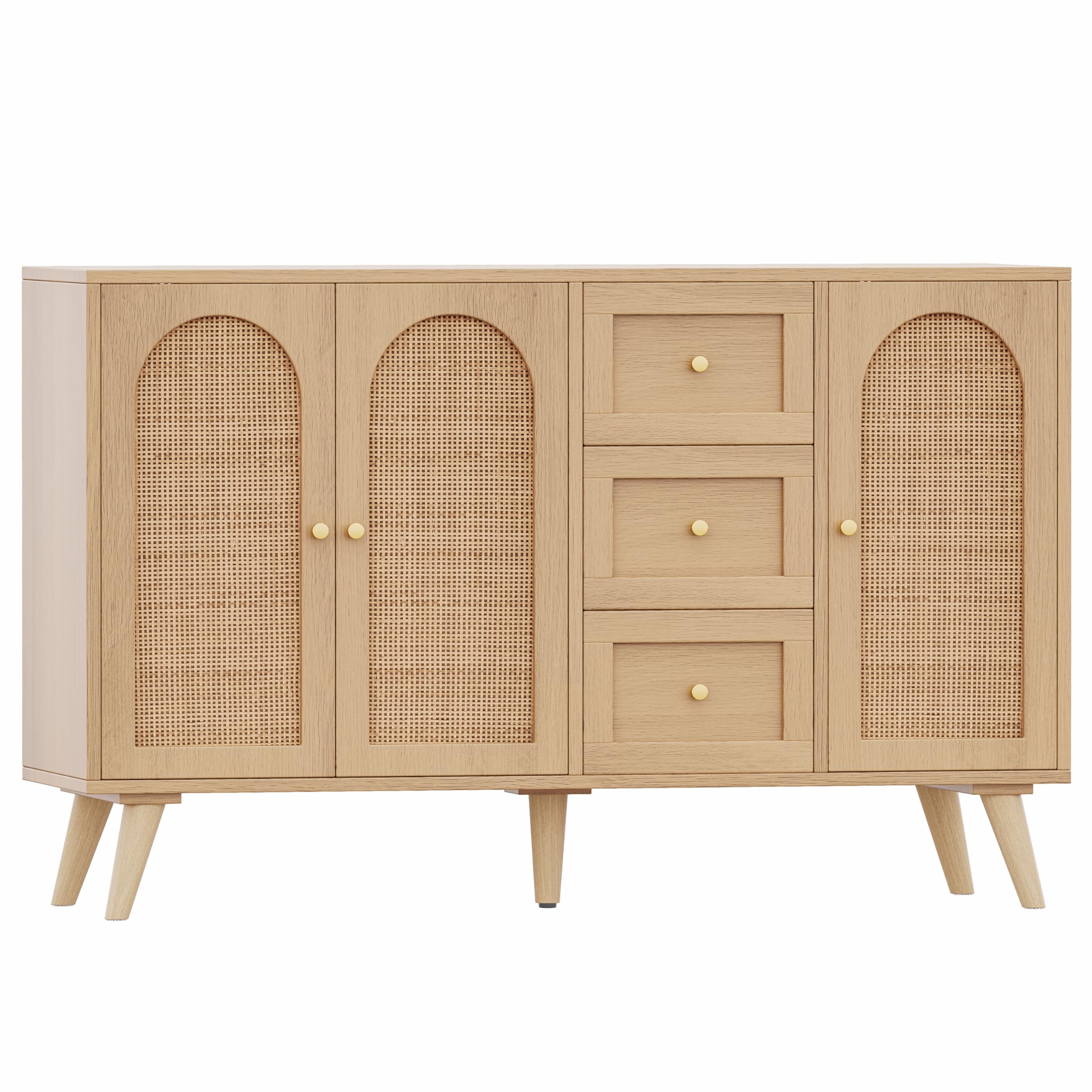 Keehusux Rattan Sideboard, Buffet Cabinet with Rattan Decorated Doors and Adjustable Shelves, Console Table with Drawers, Accent Cabinet for Living Room, Dining Room,Hallway, Natural KES003MCWG