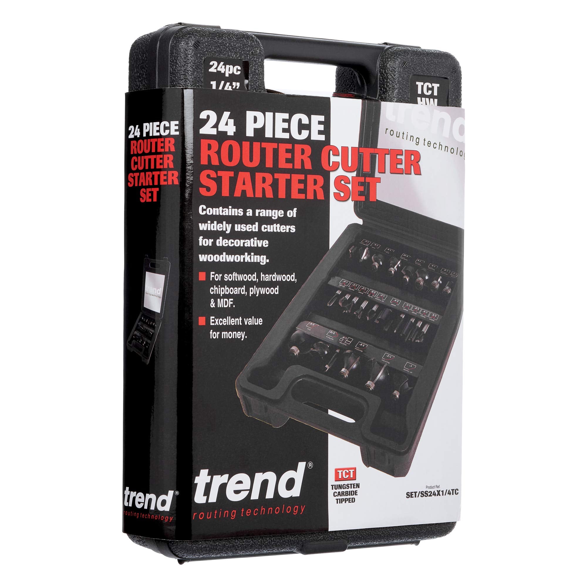 Trend 24 Piece Router Bit Starter Set, 1/4 Inch Shank, Tungsten Carbide Tipped, Storage Case Included, SET/SS24X1/4TC