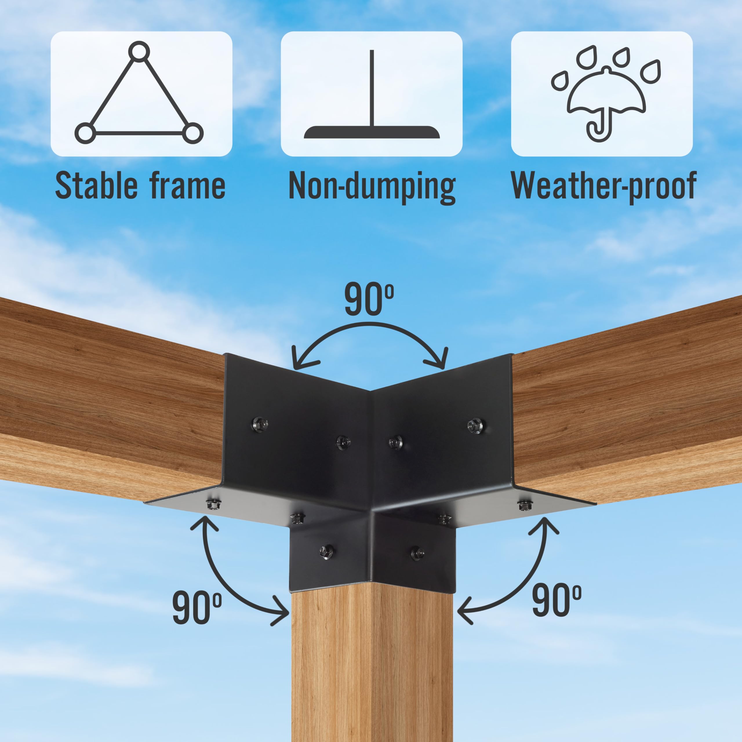 LADECH Pergola Kit with 3-Way Right Angle Corner Brackets Woodworks DIY 4x4 Post Base Kits, Wooden Bracket for Gazebos, Patio Pergolas, Outdoor Pergola Hardware for 4x4 Lumber (4 Corner + 4 Base)