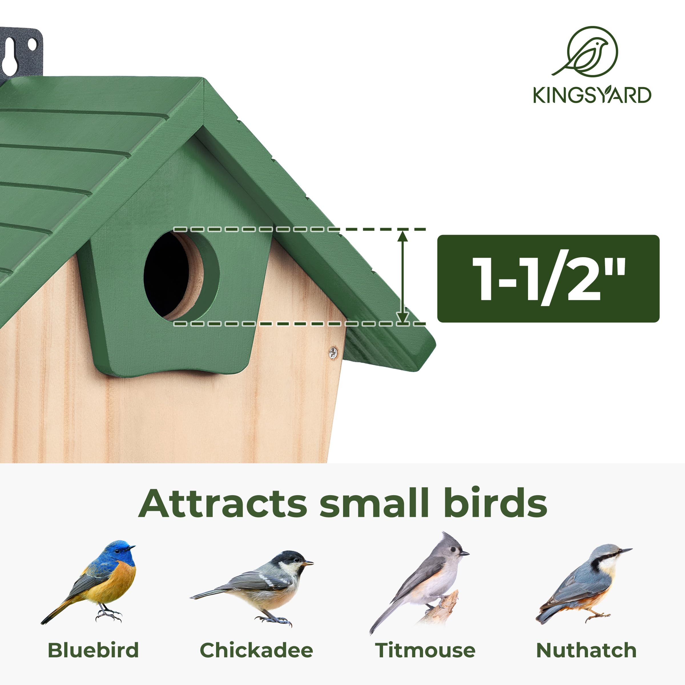 Kingsyard Wooden Bluebird House, Bird House with Predator Guard, Nesting Box Birdhouse for Outside Wild Bird Watching, Green