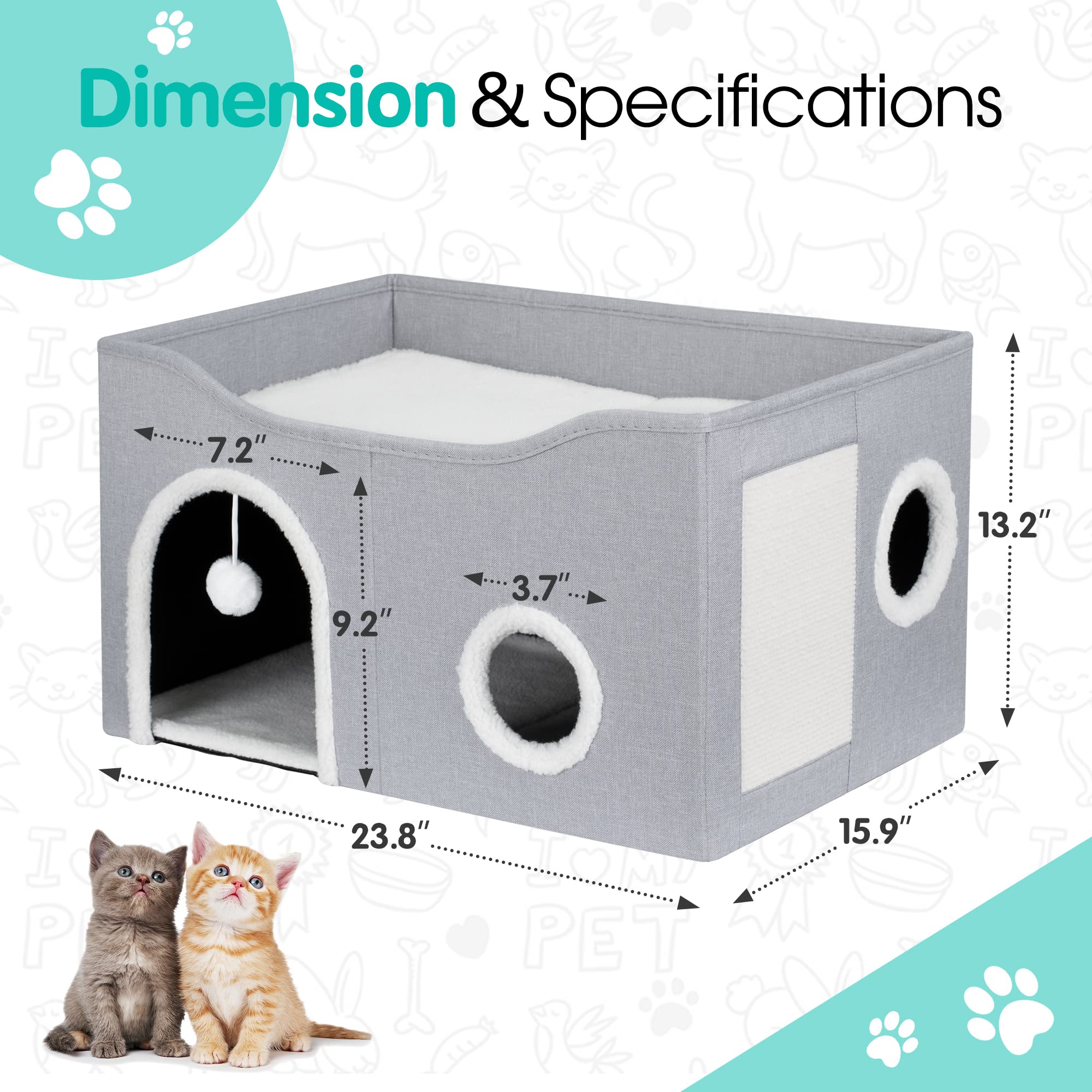 Heeyoo Cat House for Indoor Cats - Large Cat Bed Cave with Fluffy Ball and Scratch Pad, Foldable Cat Condos, Cat Cubes, Cat Hideaway, Covered Cat Bed