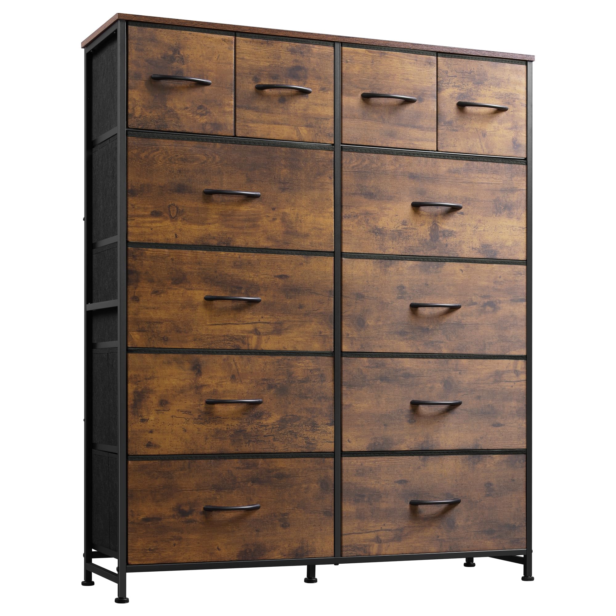 WLIVE Tall Dresser for Bedroom with 12 Drawers, Dressers & Chests of Drawers, Fabric Dresser for Bedroom, Closet, Fabric Storage Dresser with Drawers, Steel Frame, Rustic Brown Wood Grain Print