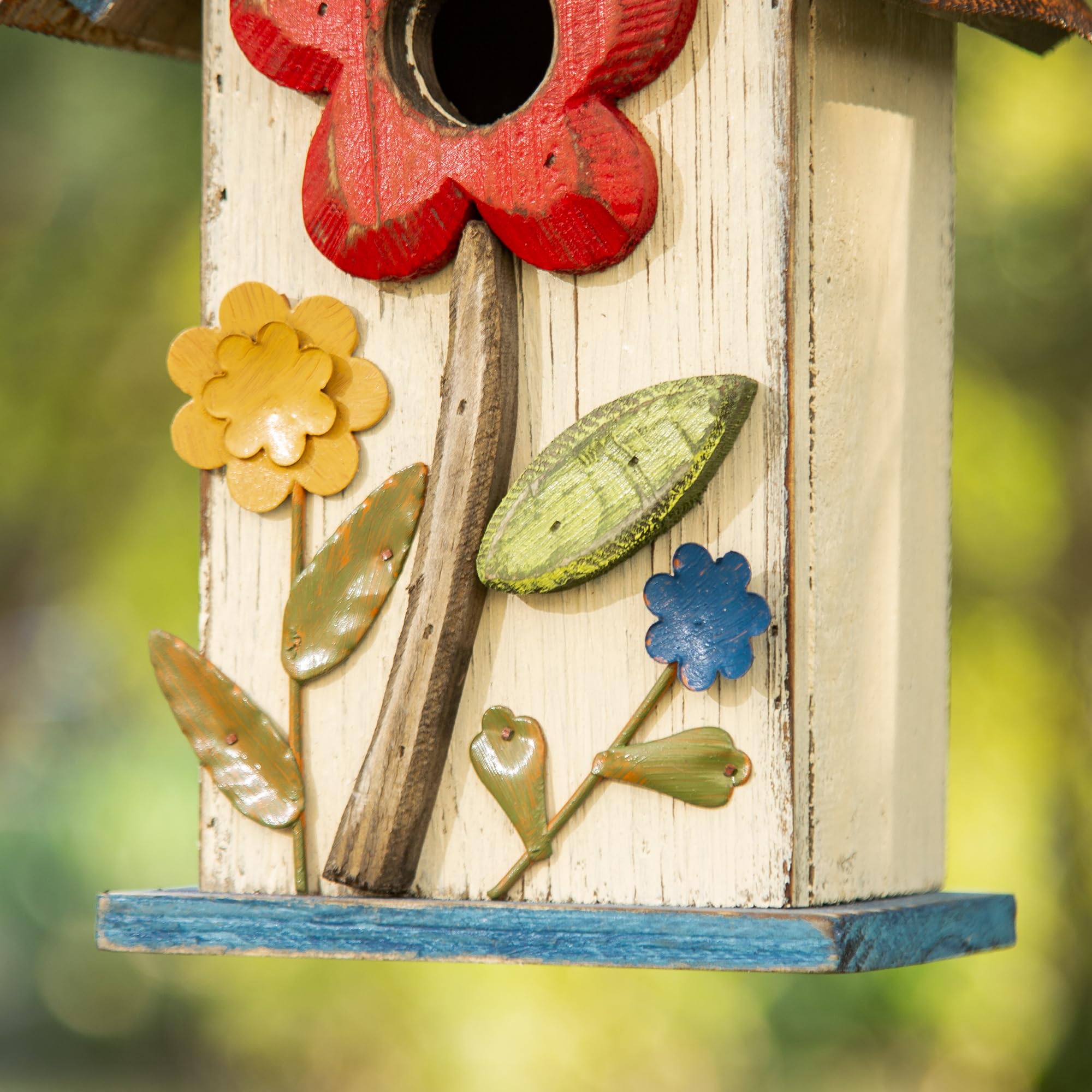 glitzhome GH90098 Distressed Decorative Solid Wood Birdhouse, 10.25 Inch Tall, White