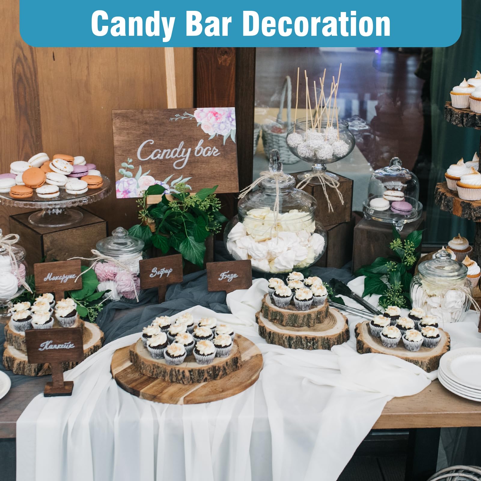 Caydo 4 Piece 10-11 Inch Wood Centerpieces for Tables, Large Wood Slices for Centerpieces for Wedding Table Decoration, Candy Bar, Party, and DIY Projects