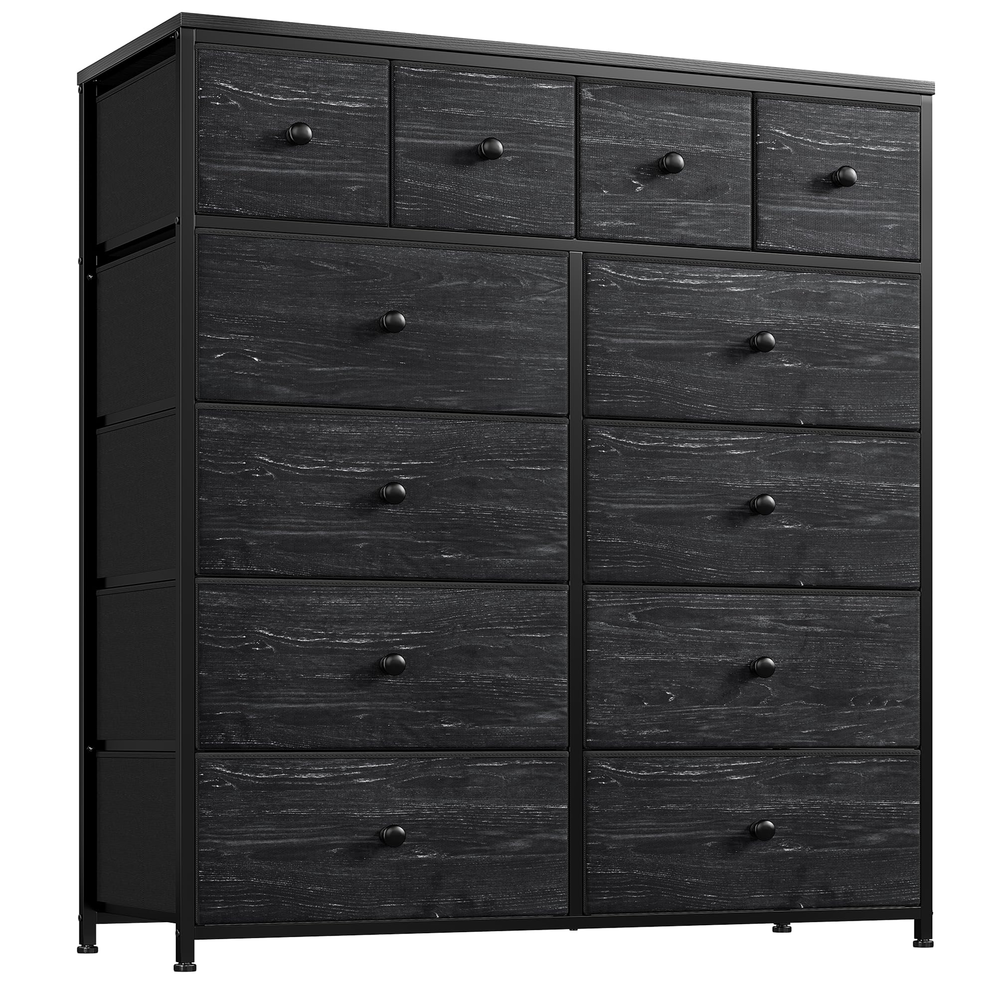 EnHomee Black Dresser for Bedroom with 12 Drawers, Bedroom Dresser with Wooden Top and Metal Frame, Tall Dressers & Chests of Drawers for Bedroom, Closet, 40.6