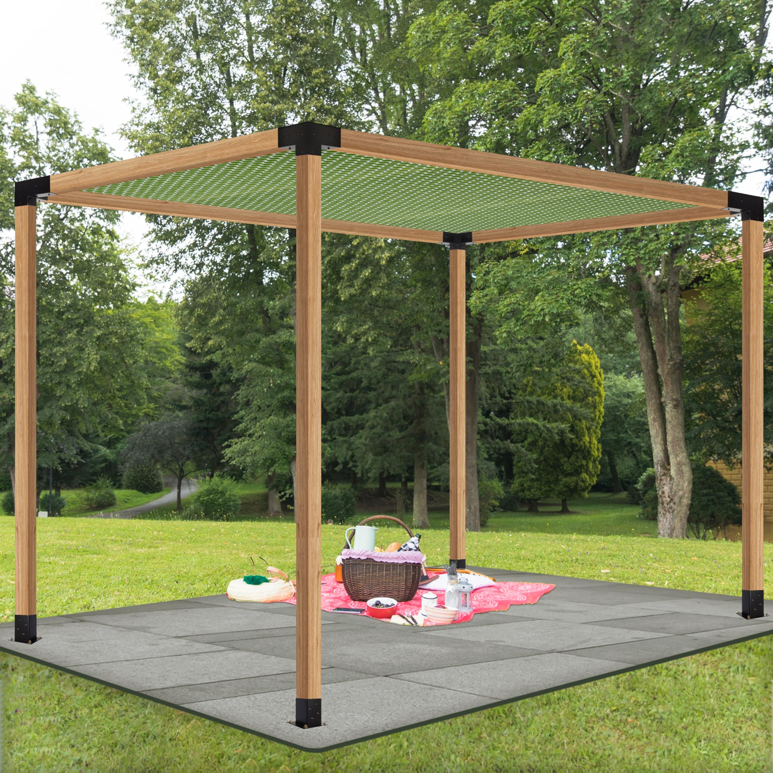 LADECH Pergola Kit with 3-Way Right Angle Corner Brackets Woodworks DIY 4x4 Post Base Kits, Wooden Bracket for Gazebos, Patio Pergolas, Outdoor Pergola Hardware for 4x4 Lumber (4 Corner + 4 Base)