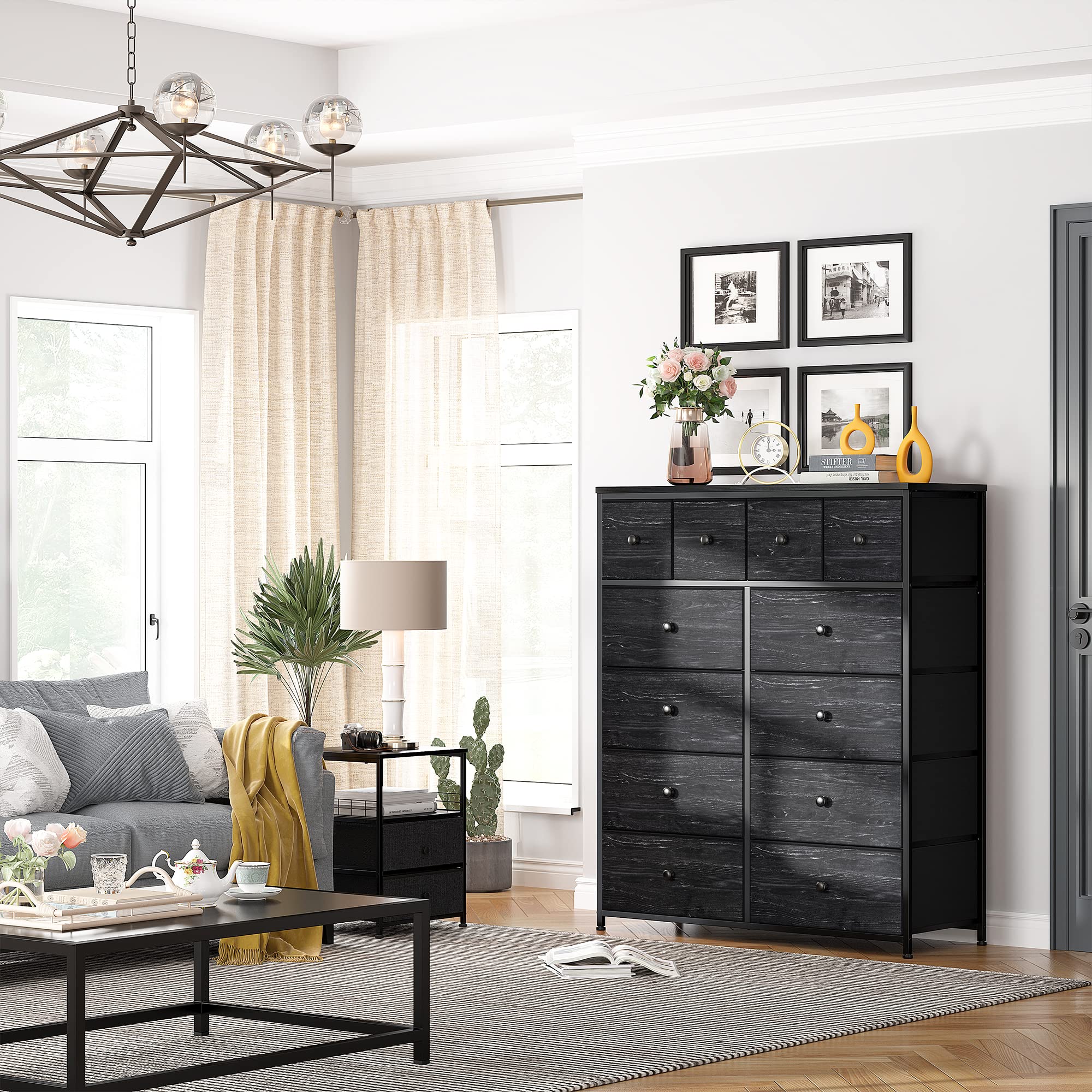 EnHomee Black Dresser for Bedroom with 12 Drawers, Bedroom Dresser with Wooden Top and Metal Frame, Tall Dressers & Chests of Drawers for Bedroom, Closet, 40.6